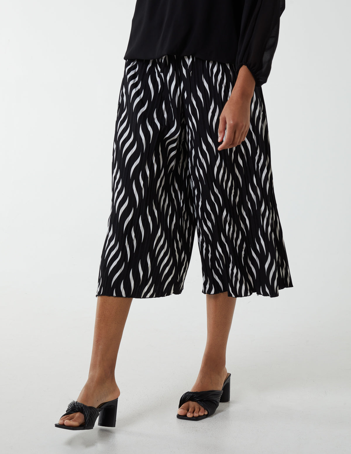 Pleated Abstract Wide Leg Trousers 