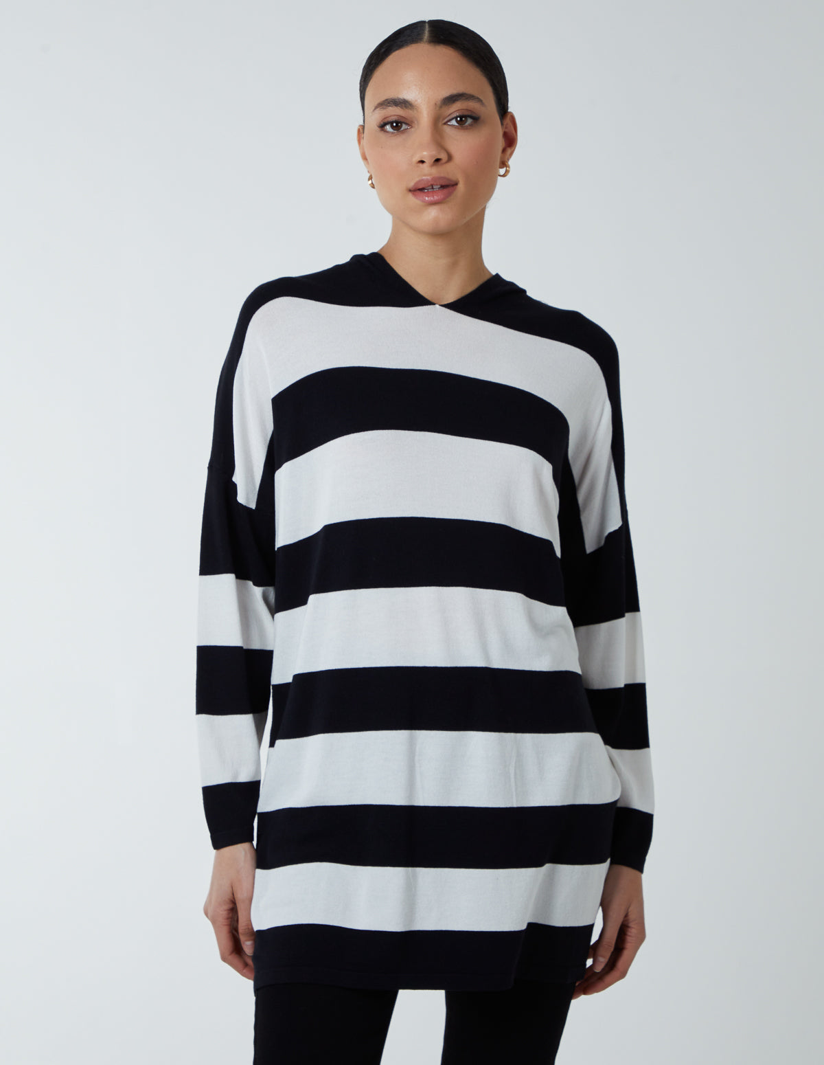 Hooded Stripe Jumper - S/M / BLACK