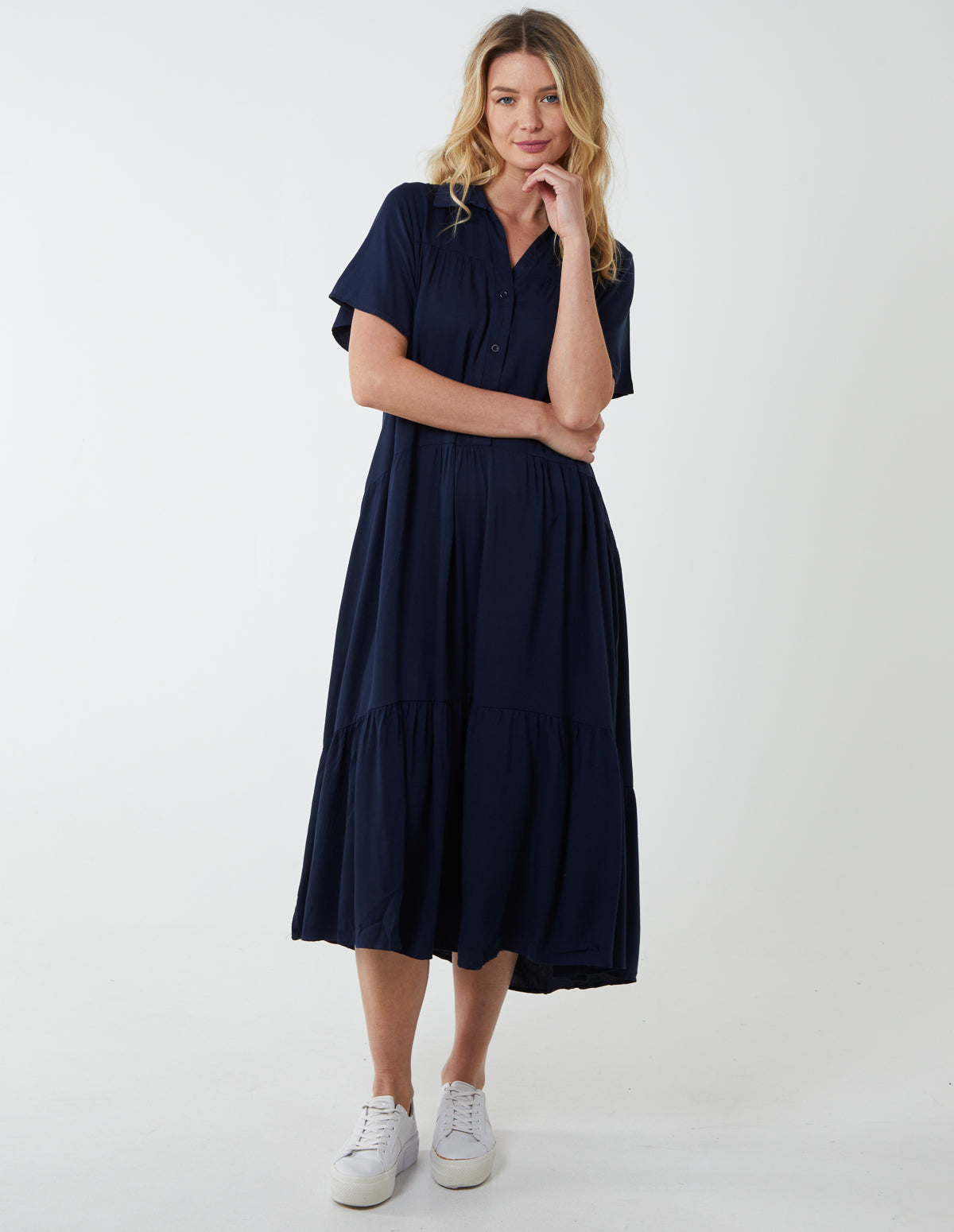 Drop Waist Tiered Midi Dress 