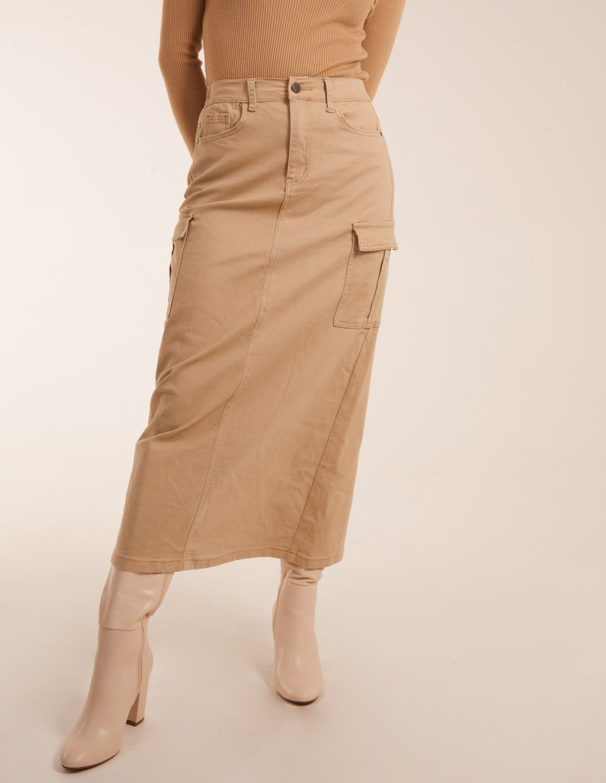 Pocket Midi Skirt - 12 / STONE