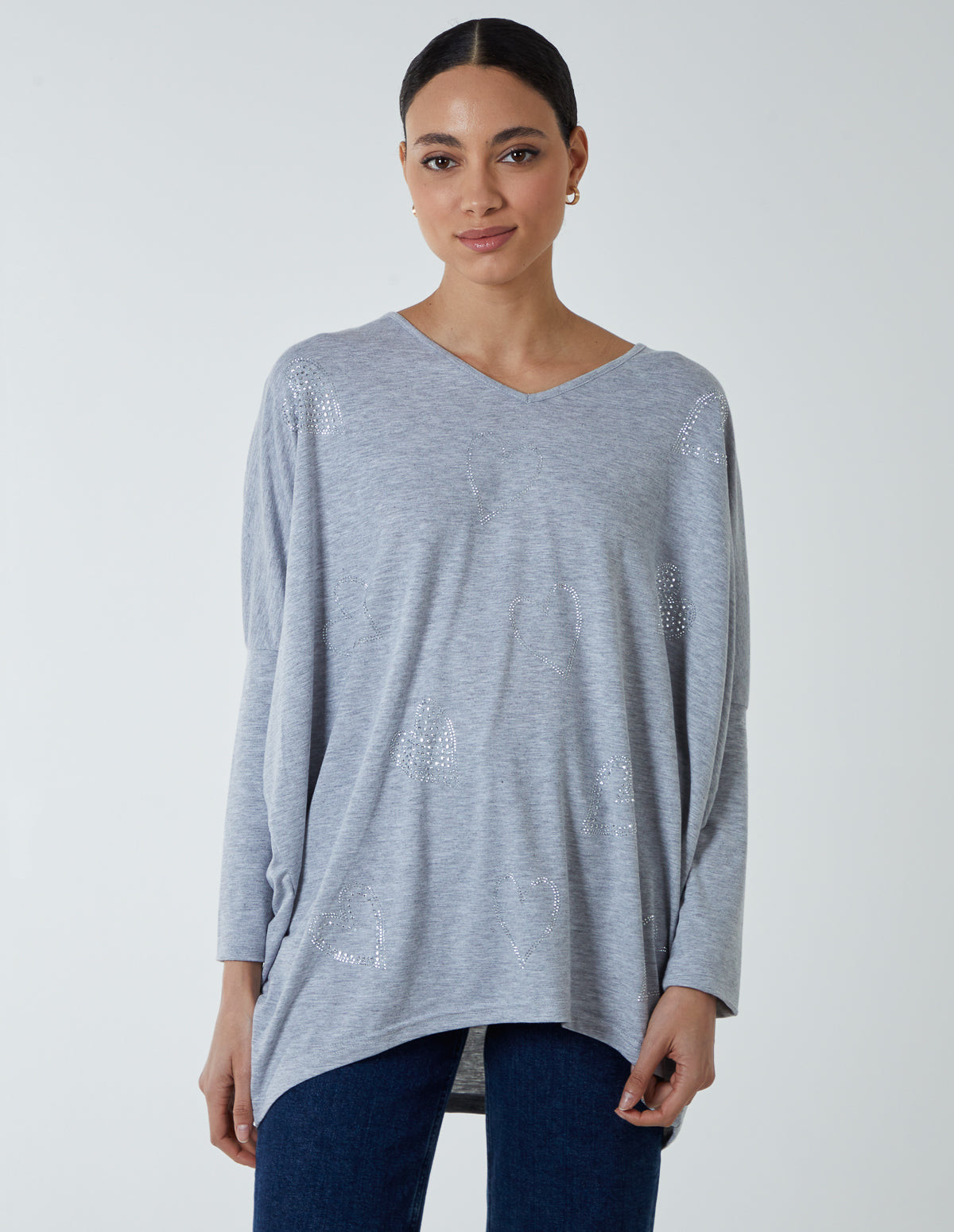 Hotfix Multi Heart Batwing Top - M/L / GREY