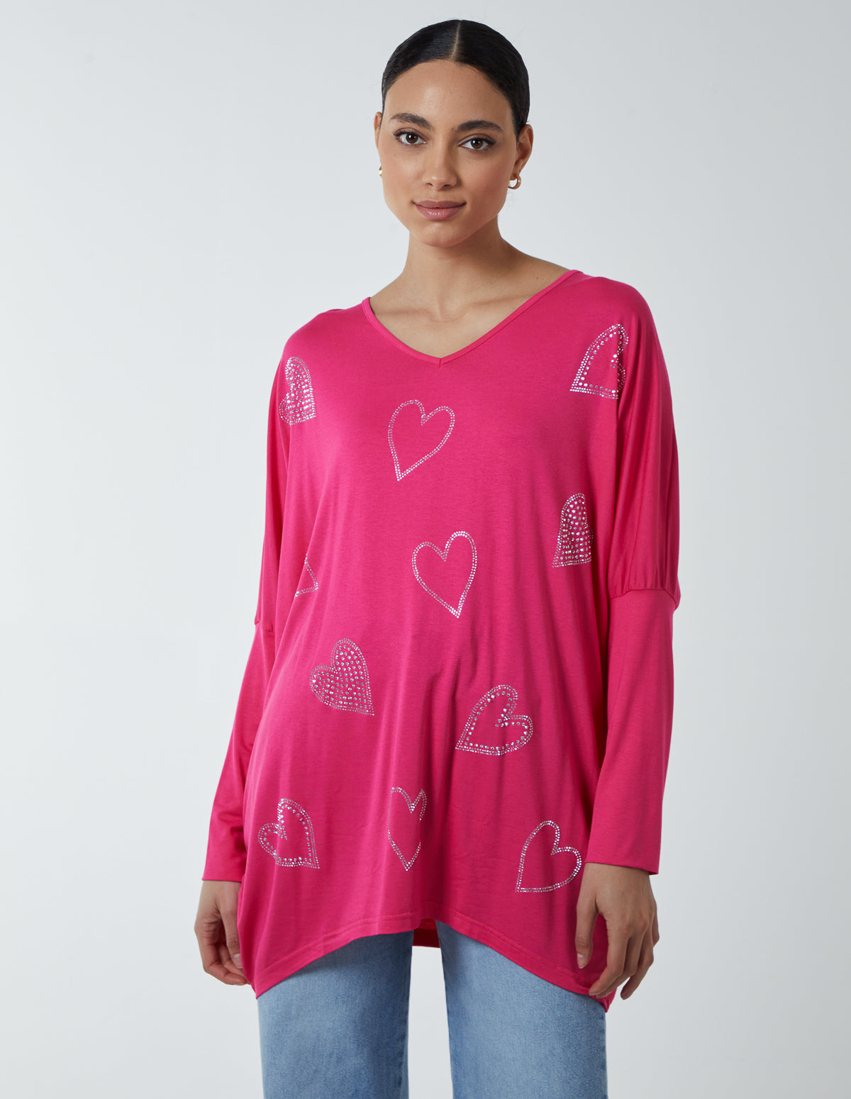 Hotfix Multi Heart Batwing Top - M/L / HOT PINK