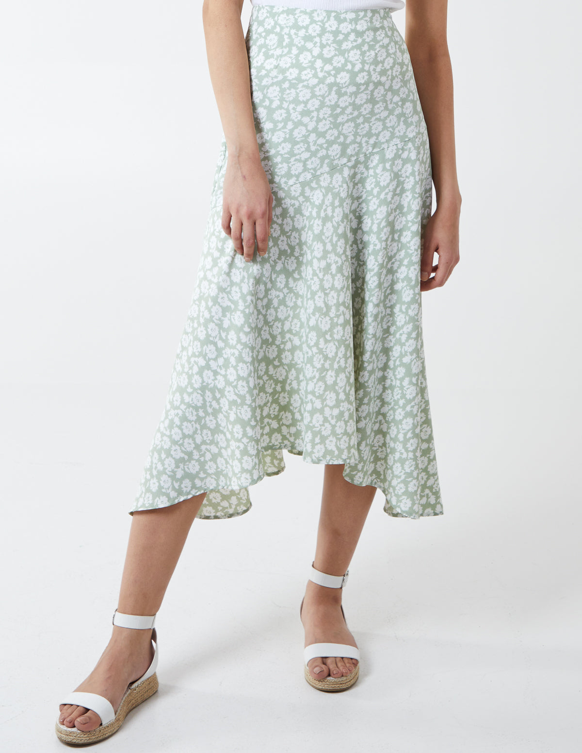Floral Print Asymmetric Midi Skirt 