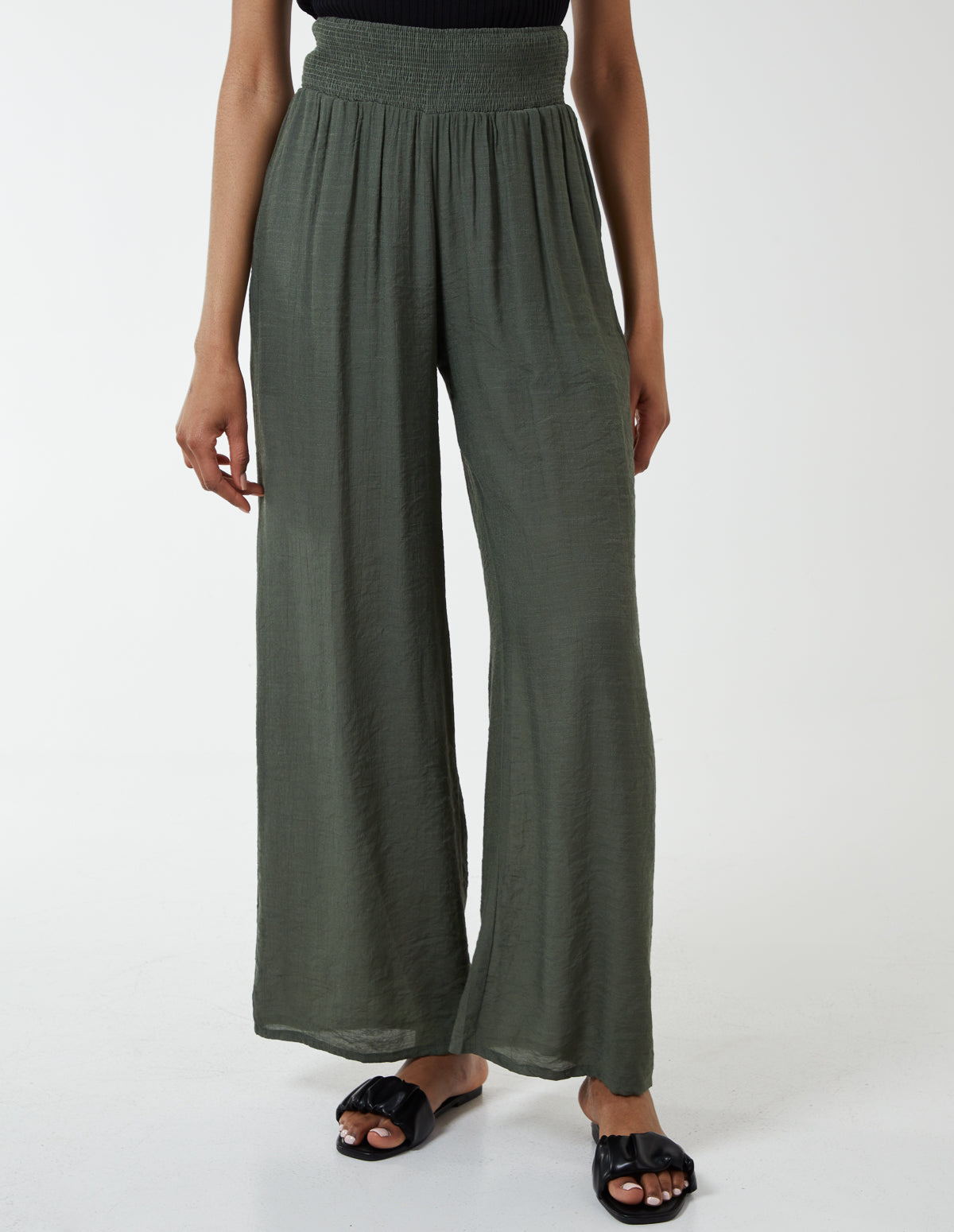 Shirring Waist Wide Leg Trousers 