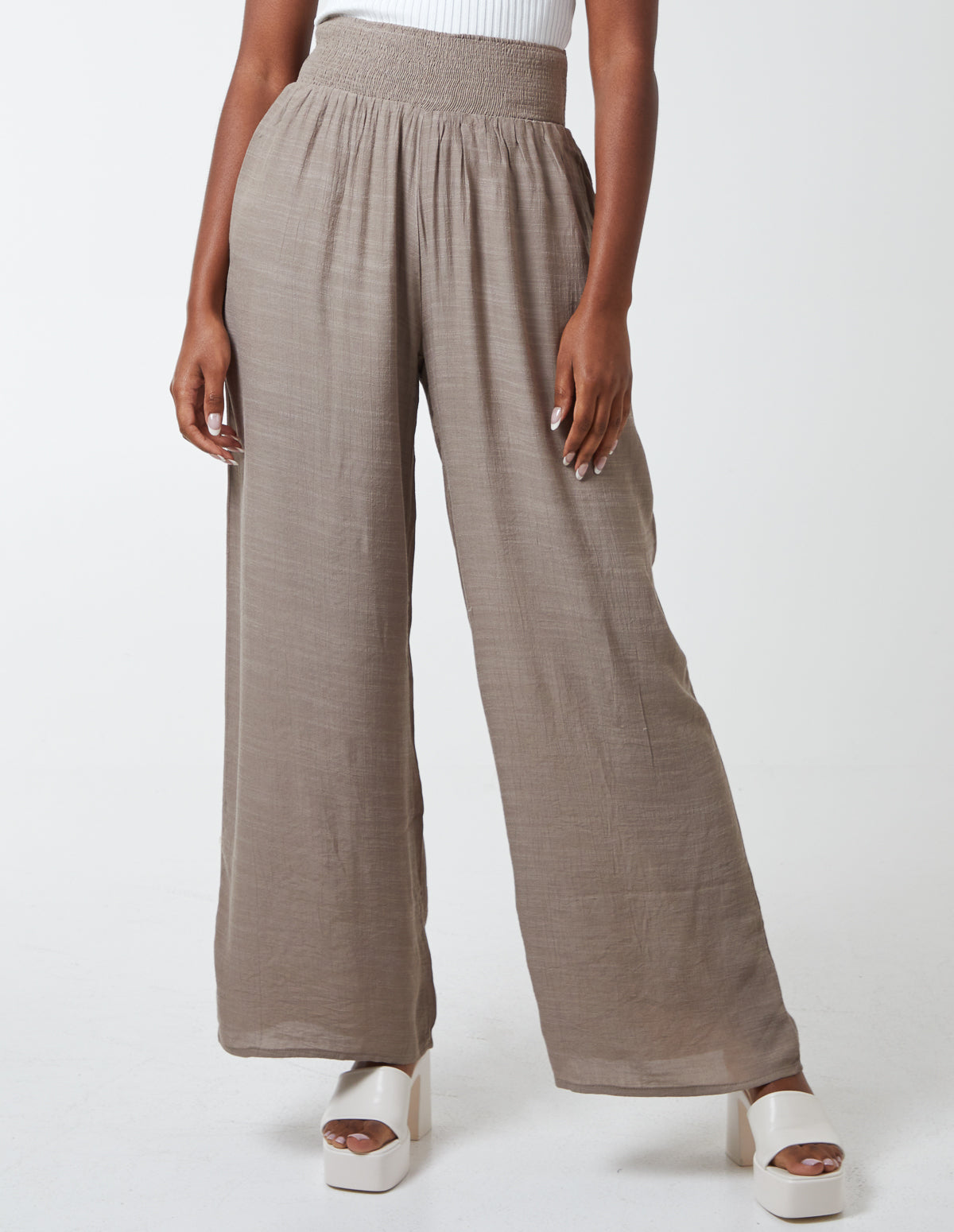 Shirring Waist Wide Leg Trousers 