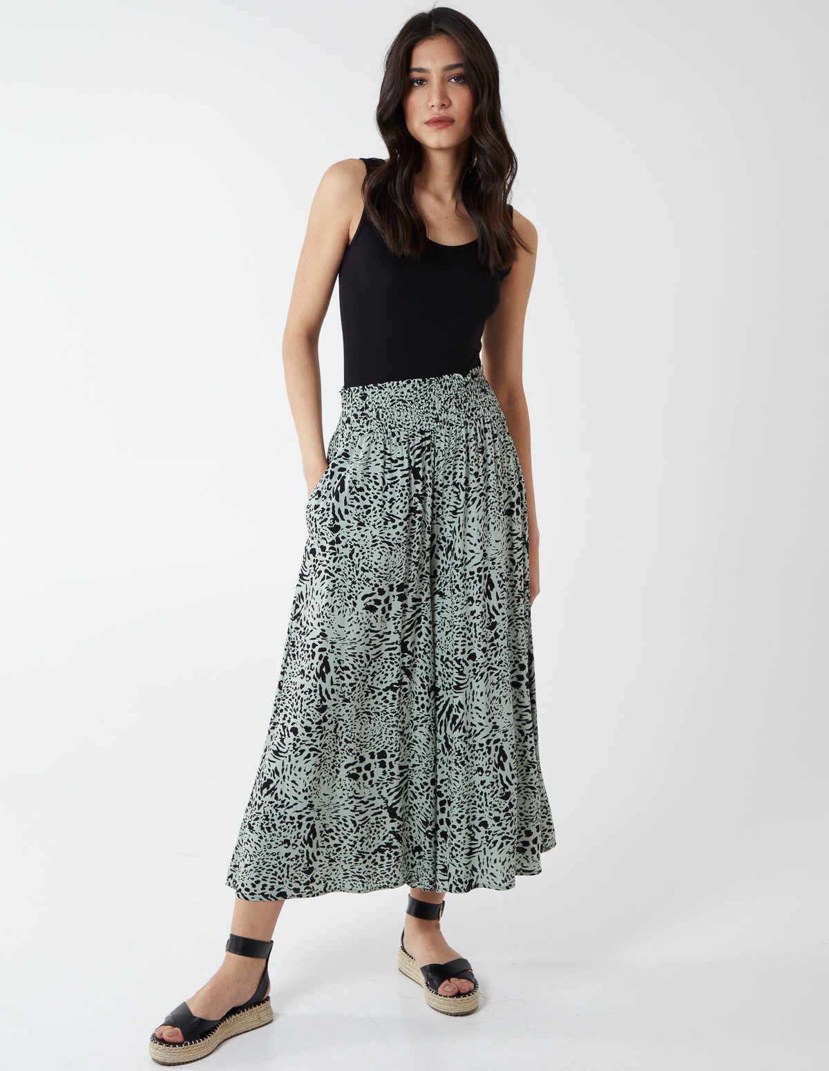 Animal Print Wide Leg Trousers 