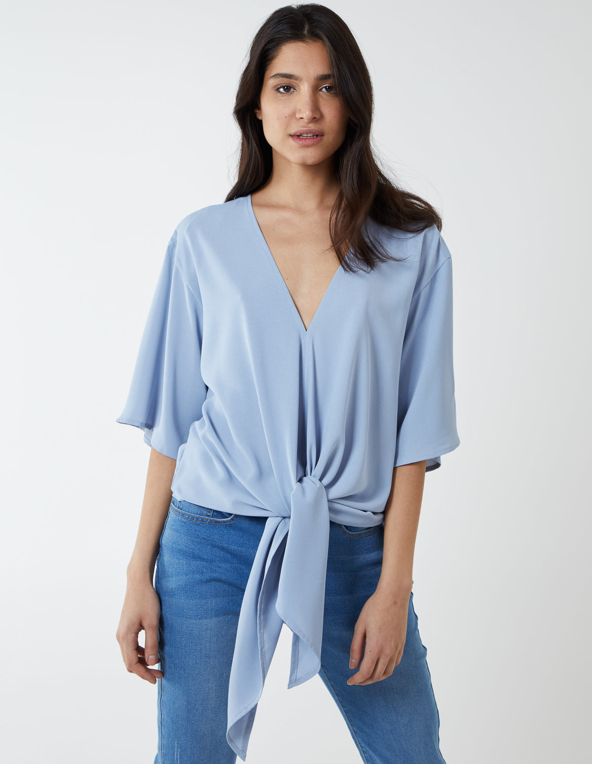 GRACE - Tie Front Oversized Batwing Top - S