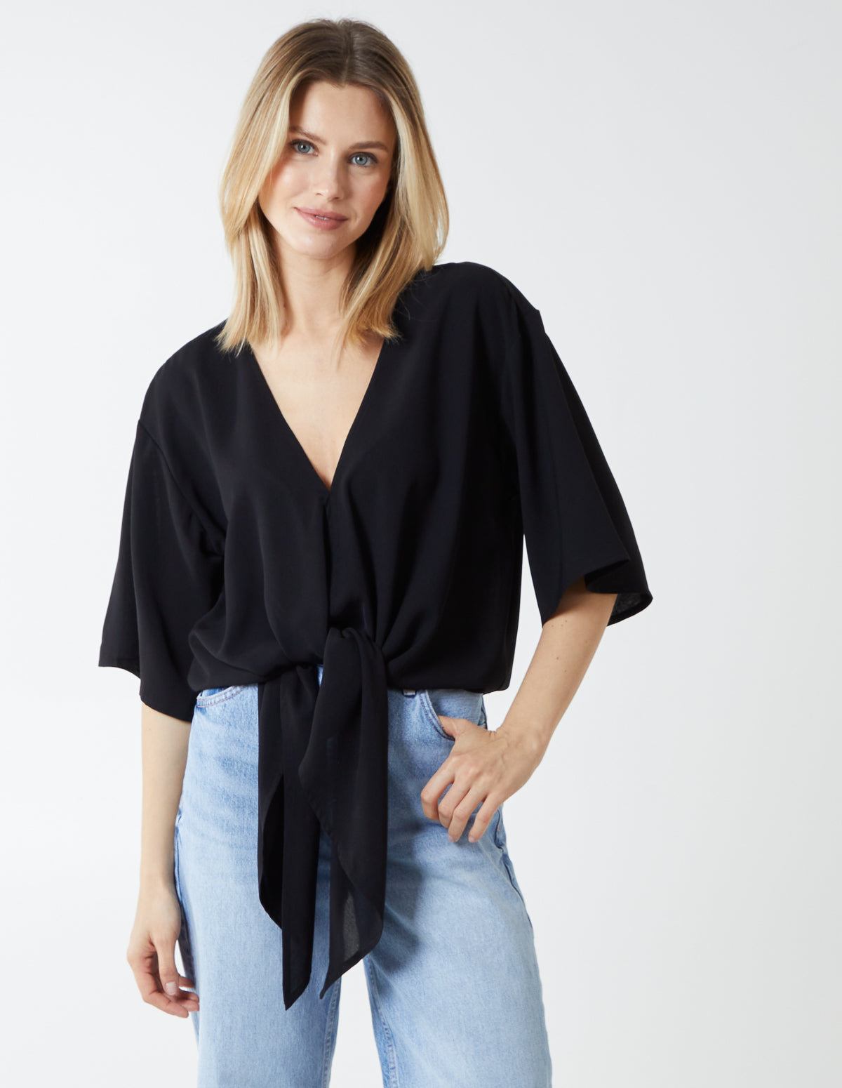 GRACE - Tie Front Oversized Batwing Top - S