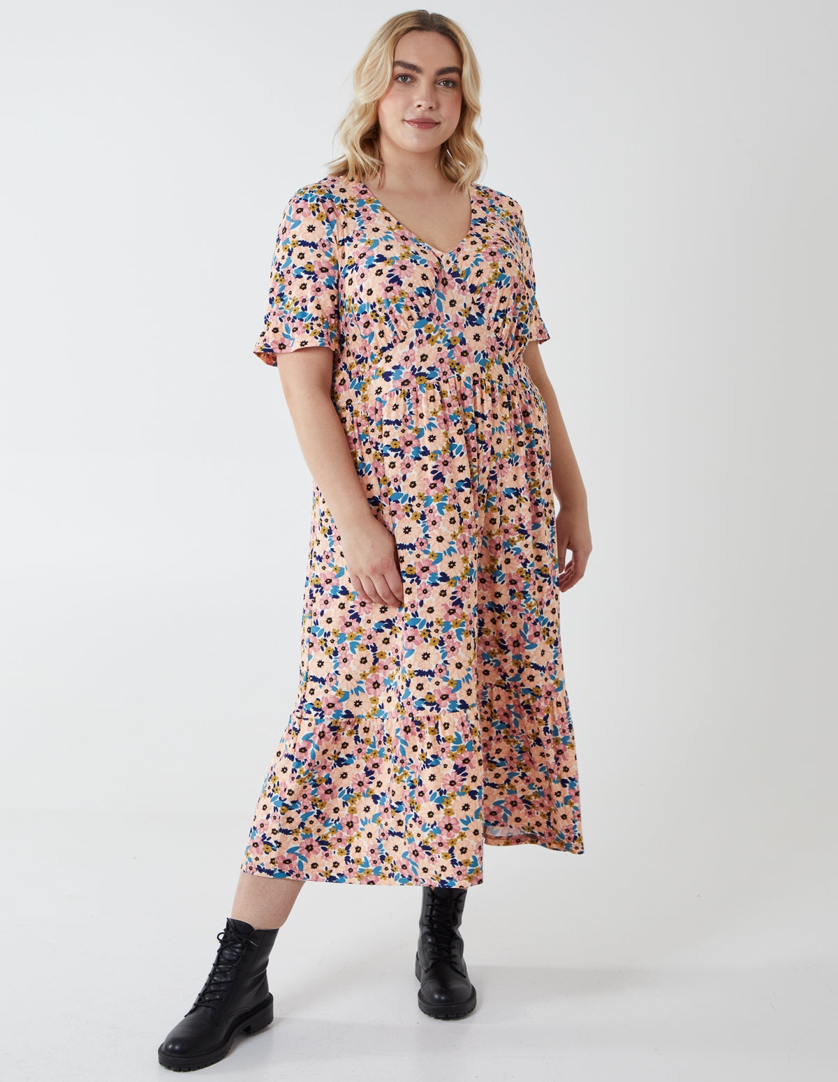 KACEY - Curve Frill Sleeve Tiered Multi Dress 