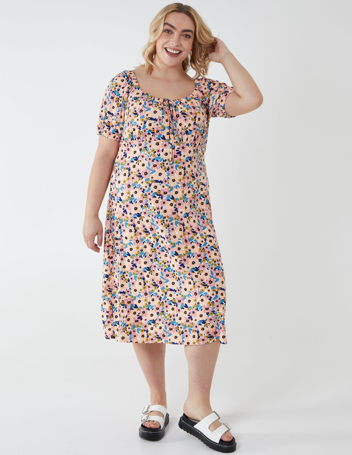 JENNA - Curve Milkmaid Neckline Midi Dress 