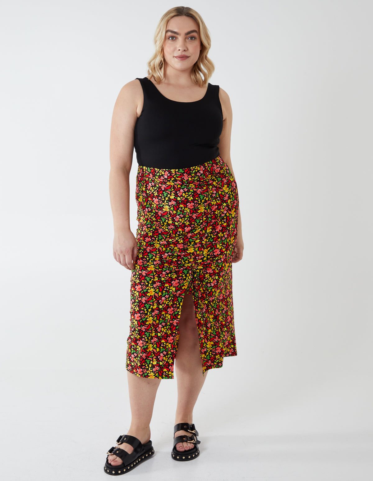 Curve Ruched Front Midi Skirt - 20 / MULTI