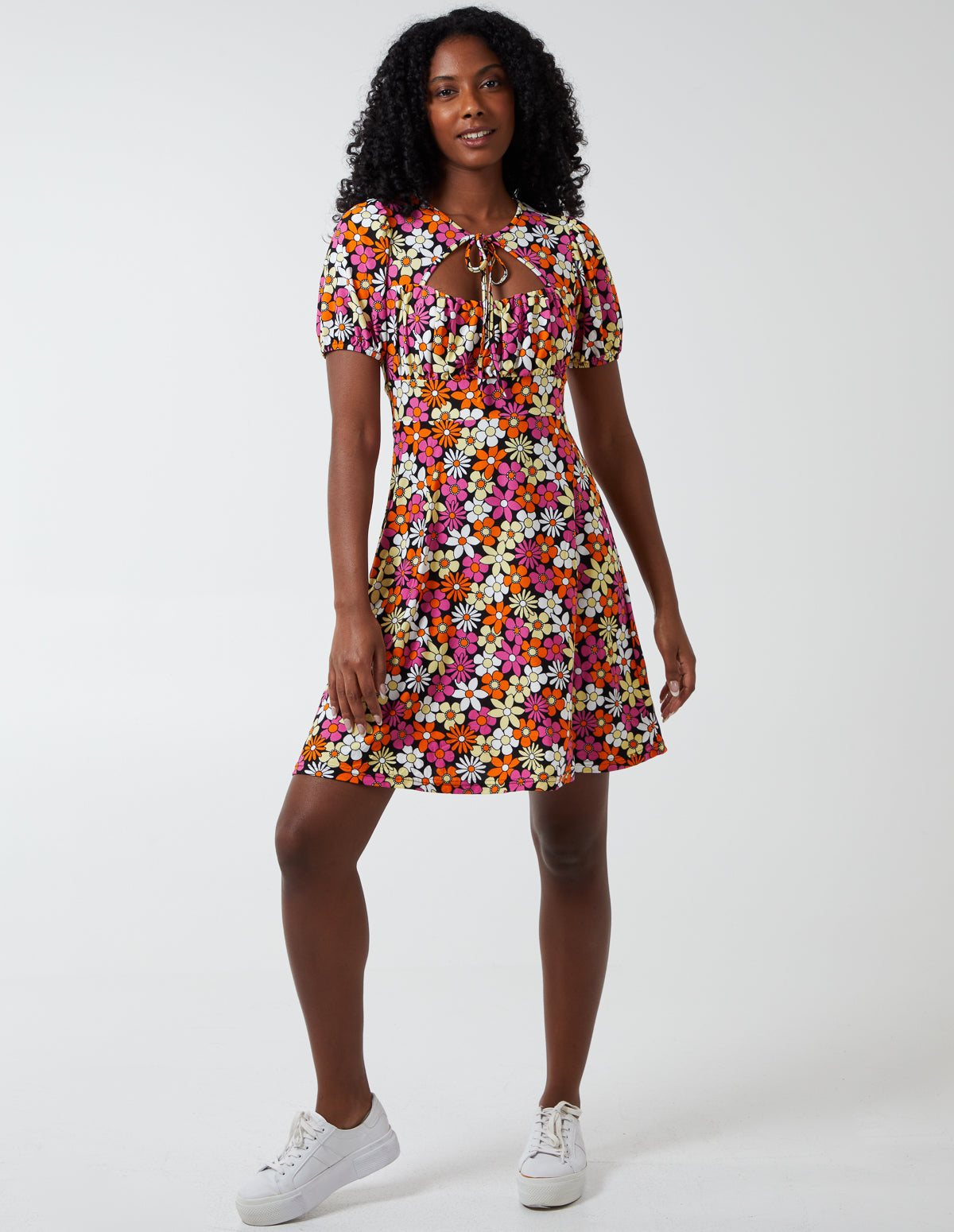 ALAYNA - Tie Neck Fit And Flare Dress 