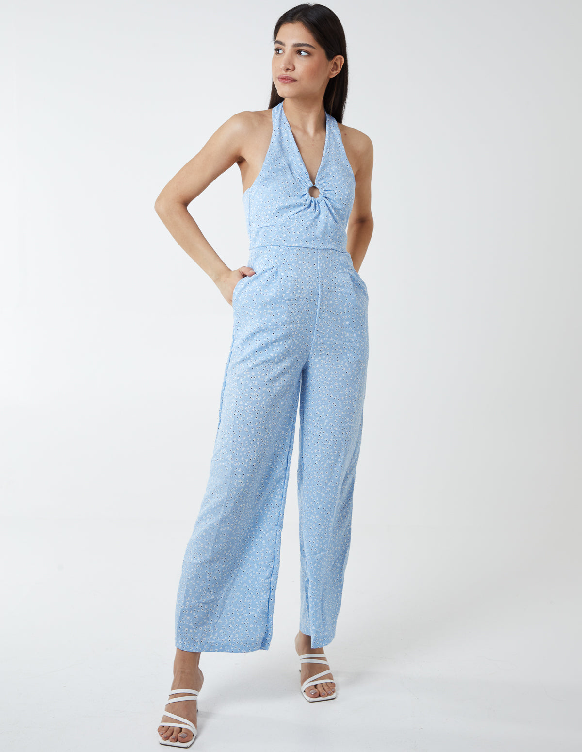 Ring Detail Halter Neck Culotte Jumpsuit 