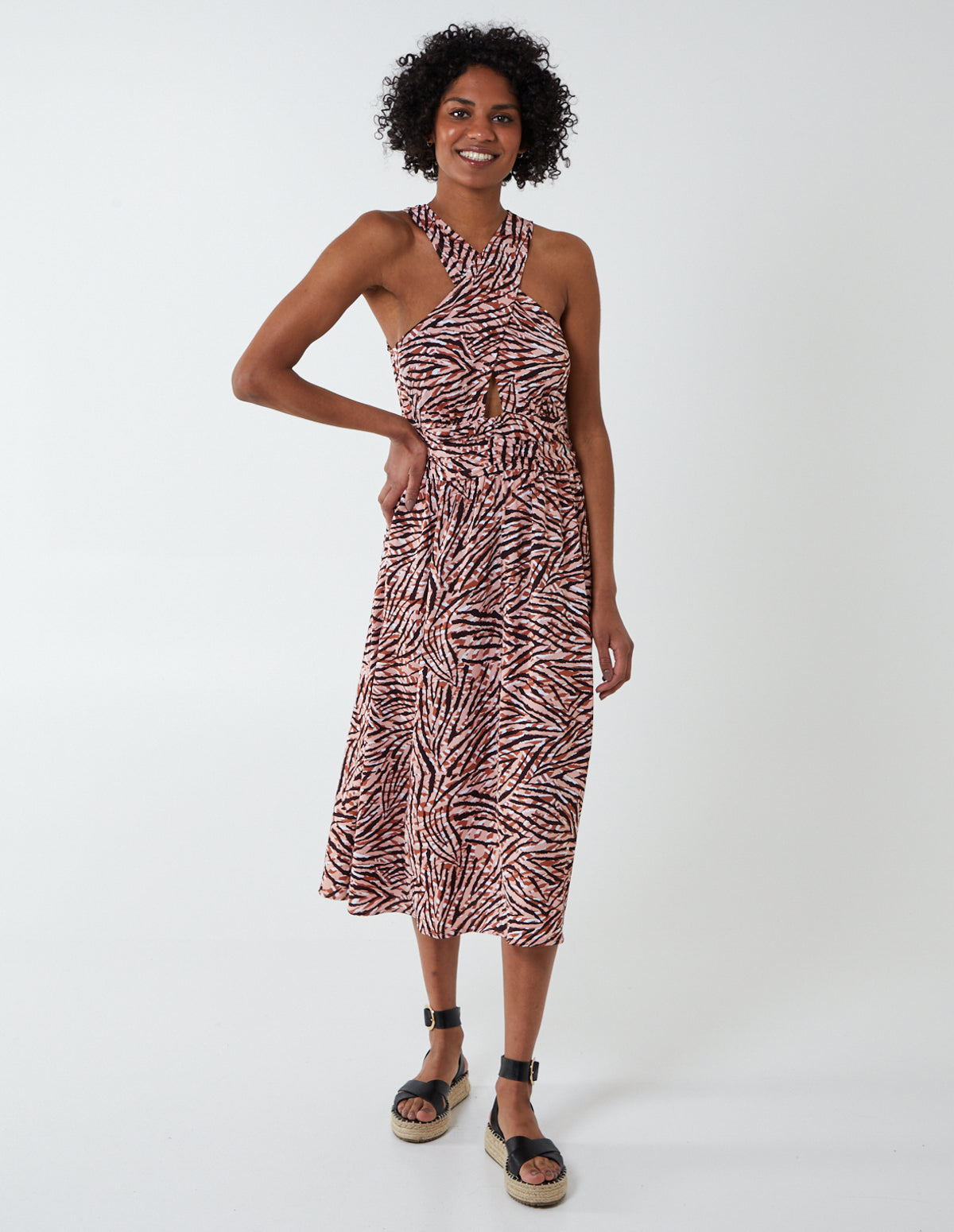 FARAH - Cut Out Wrap Midi Dress 