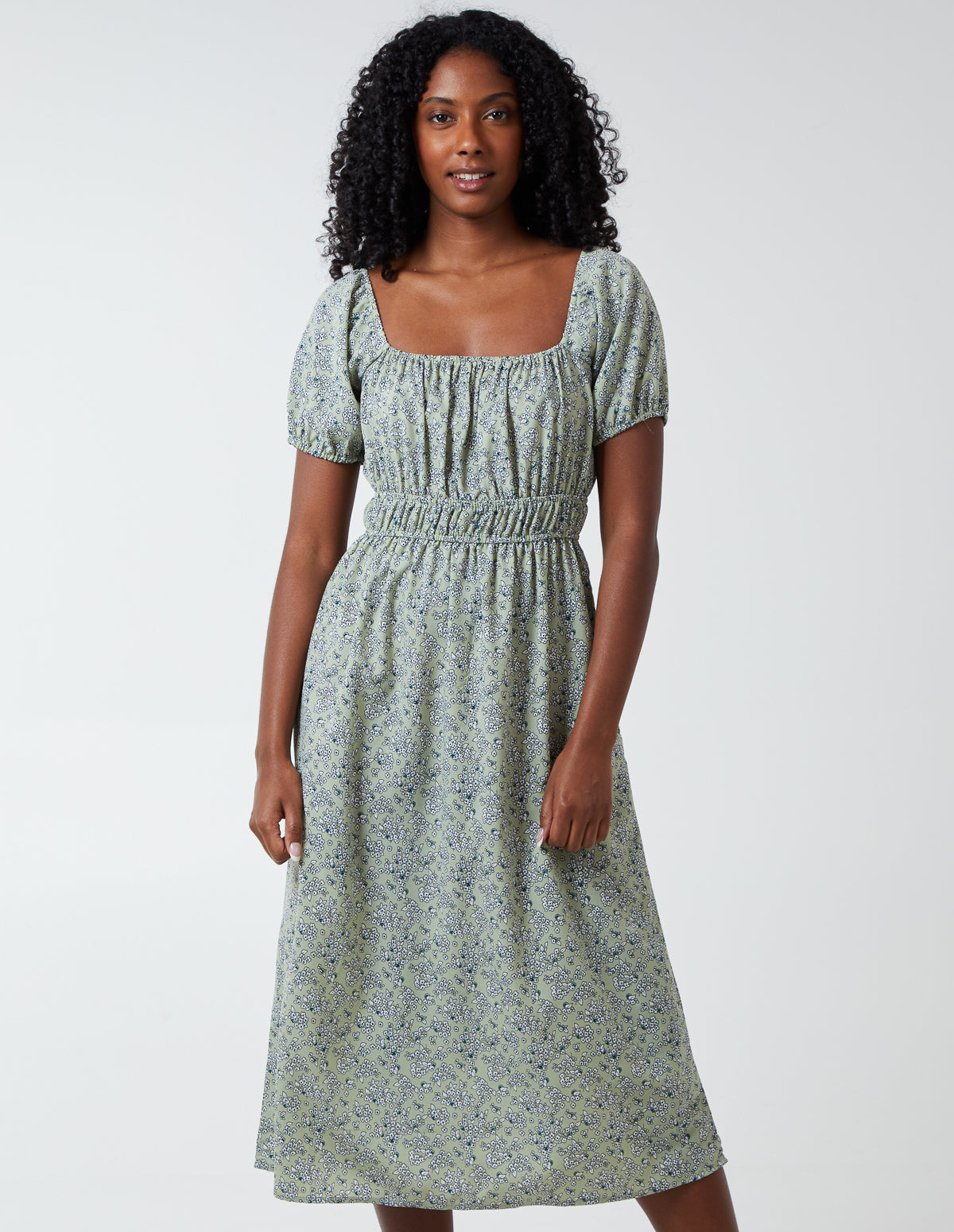 SAFIA - Floral Square Neck Midi Dress 