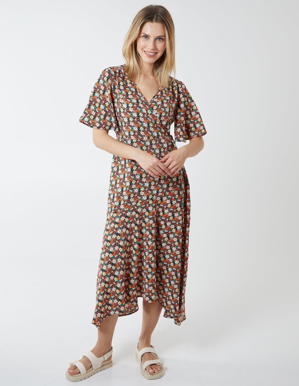 KYRA - Floral Wrap Midi Dress 