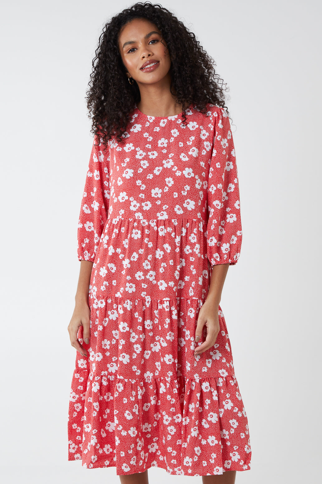 Floral Tiered Smock Midi Dress 