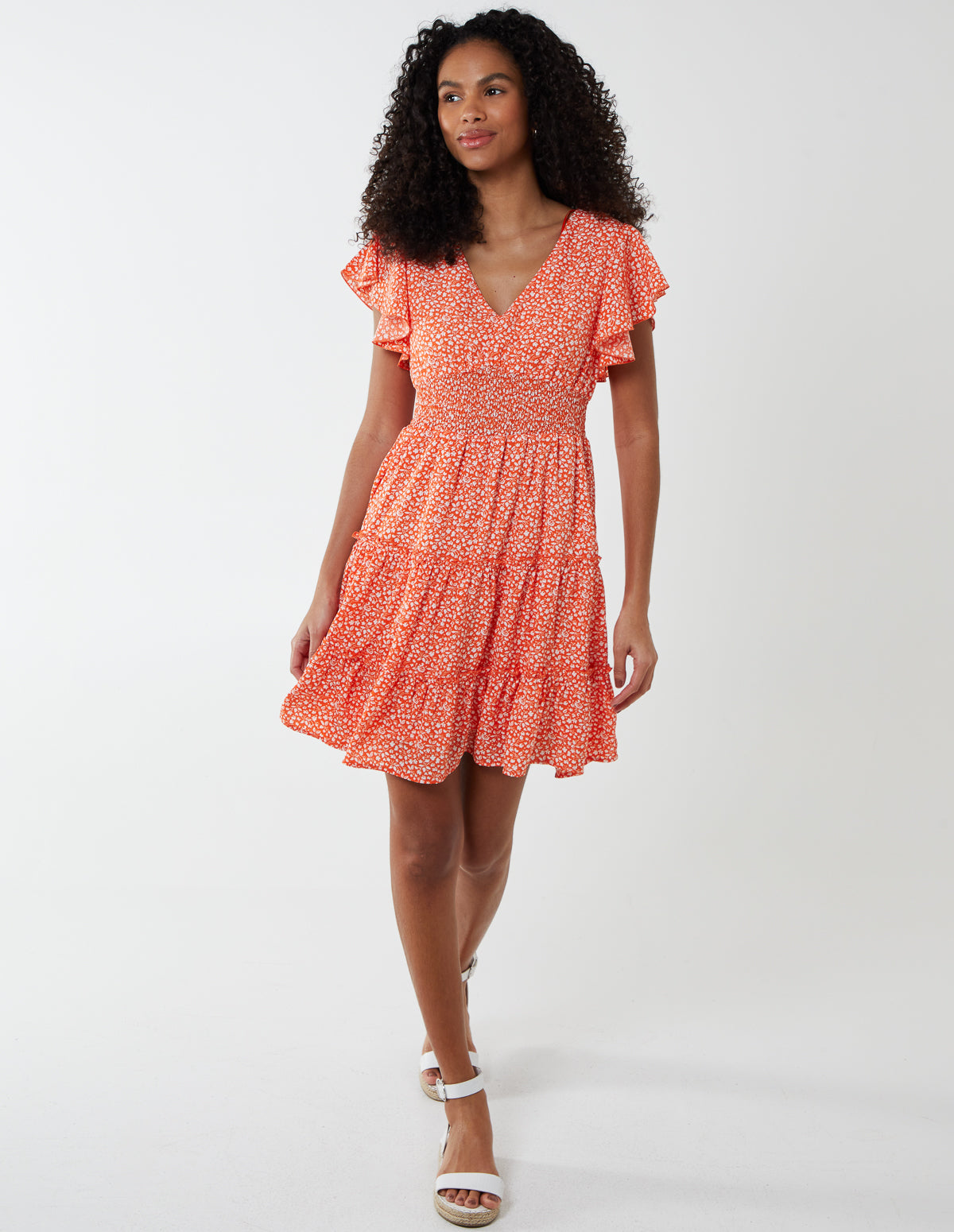 KAITLYN - Shirring Waist Tiered Mini Dress 