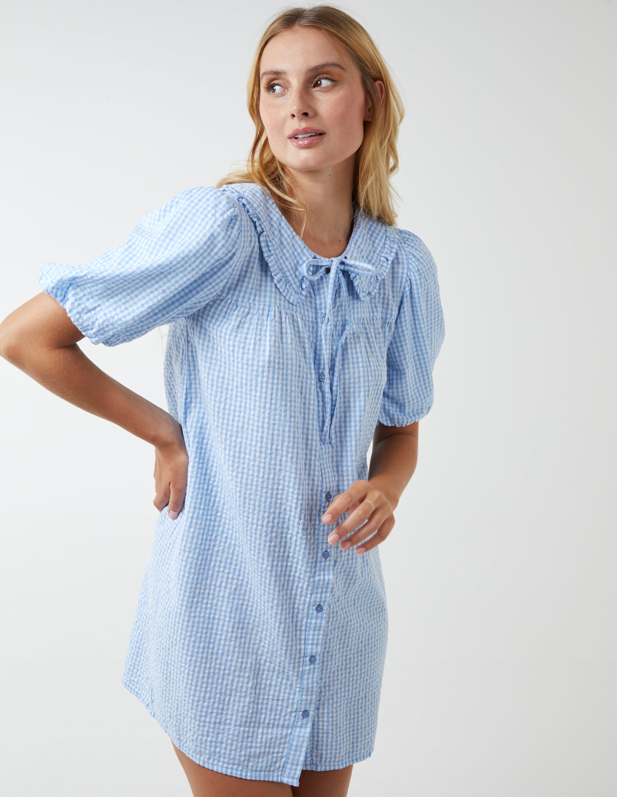 Shirt Dress With Plunge Ruffle 