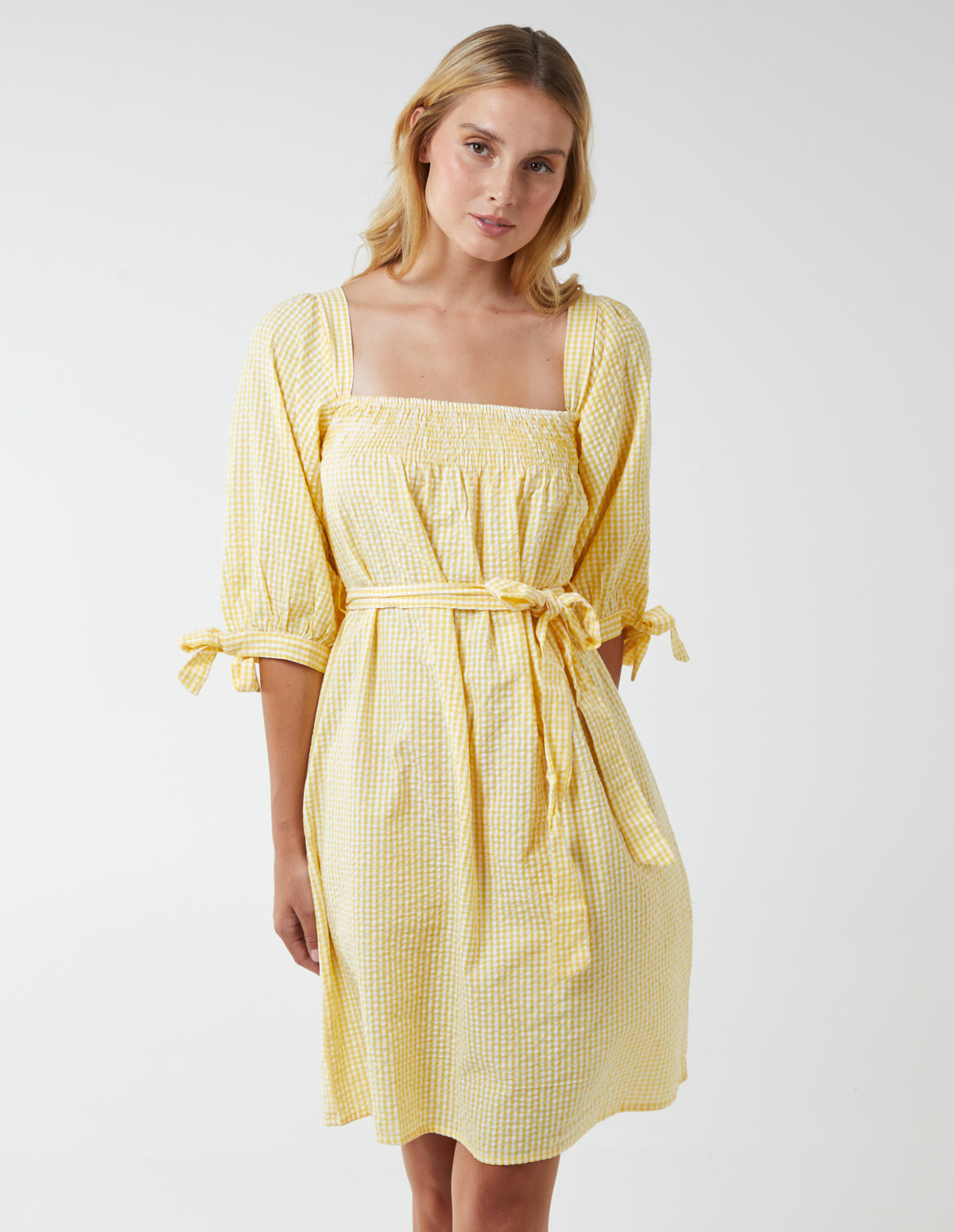 PHOENIX - Square Neck Shirred Swing Dress 