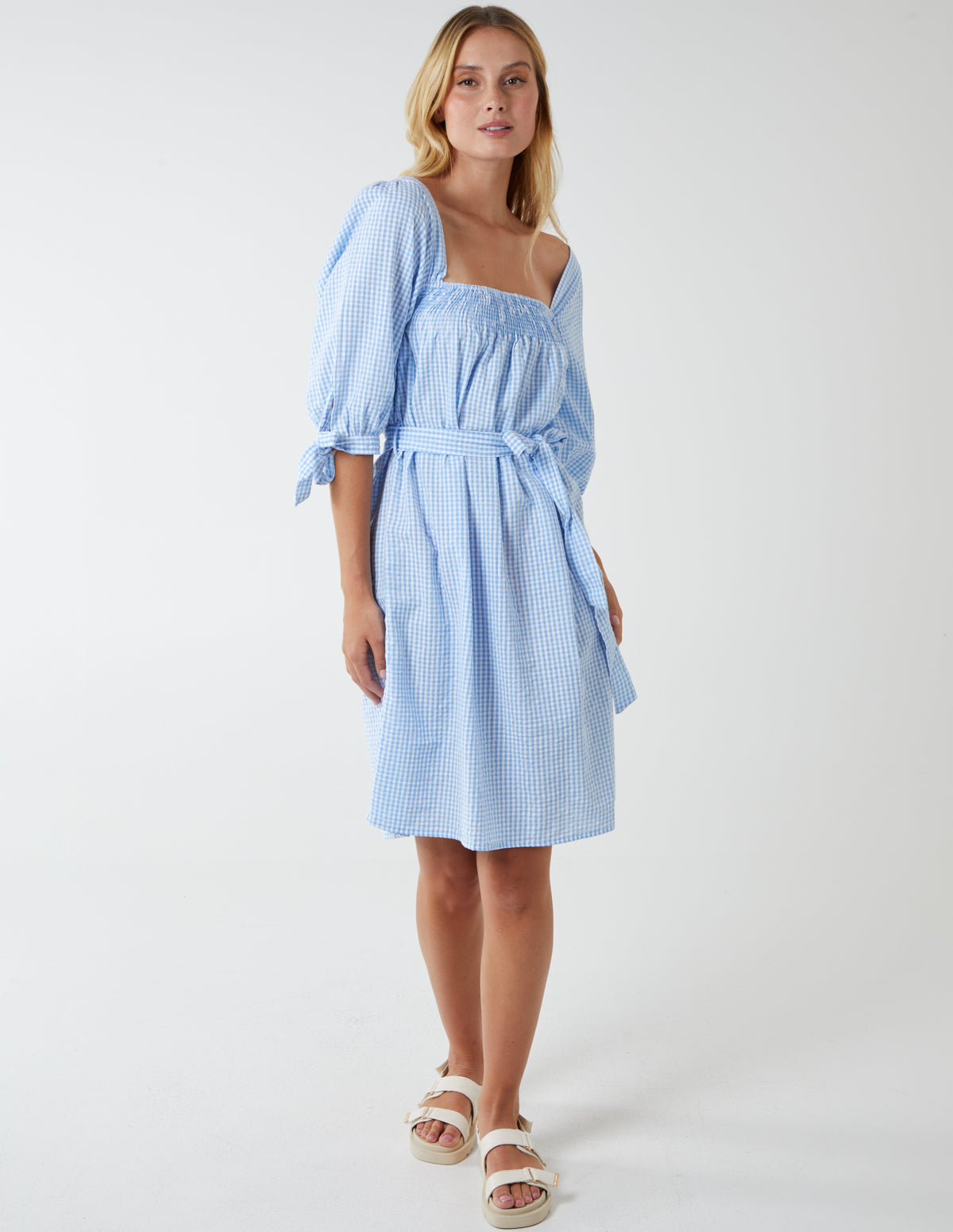 PHOENIX - Square Neck Shirred Swing Dress 