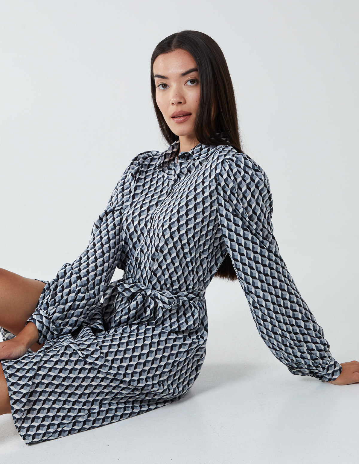 Geometric Print Shirt Dress 