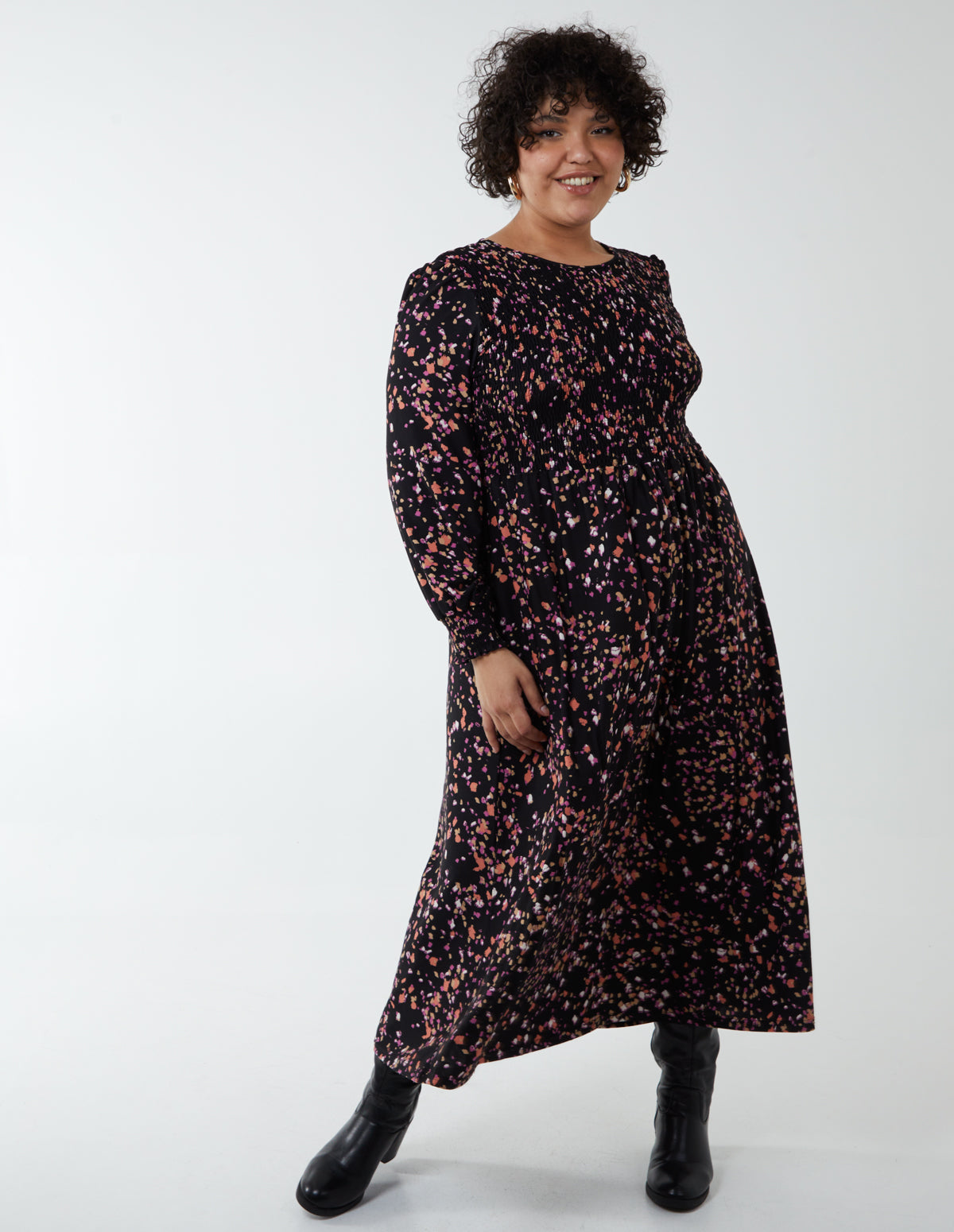 Curve Smock Front Midi Dress 