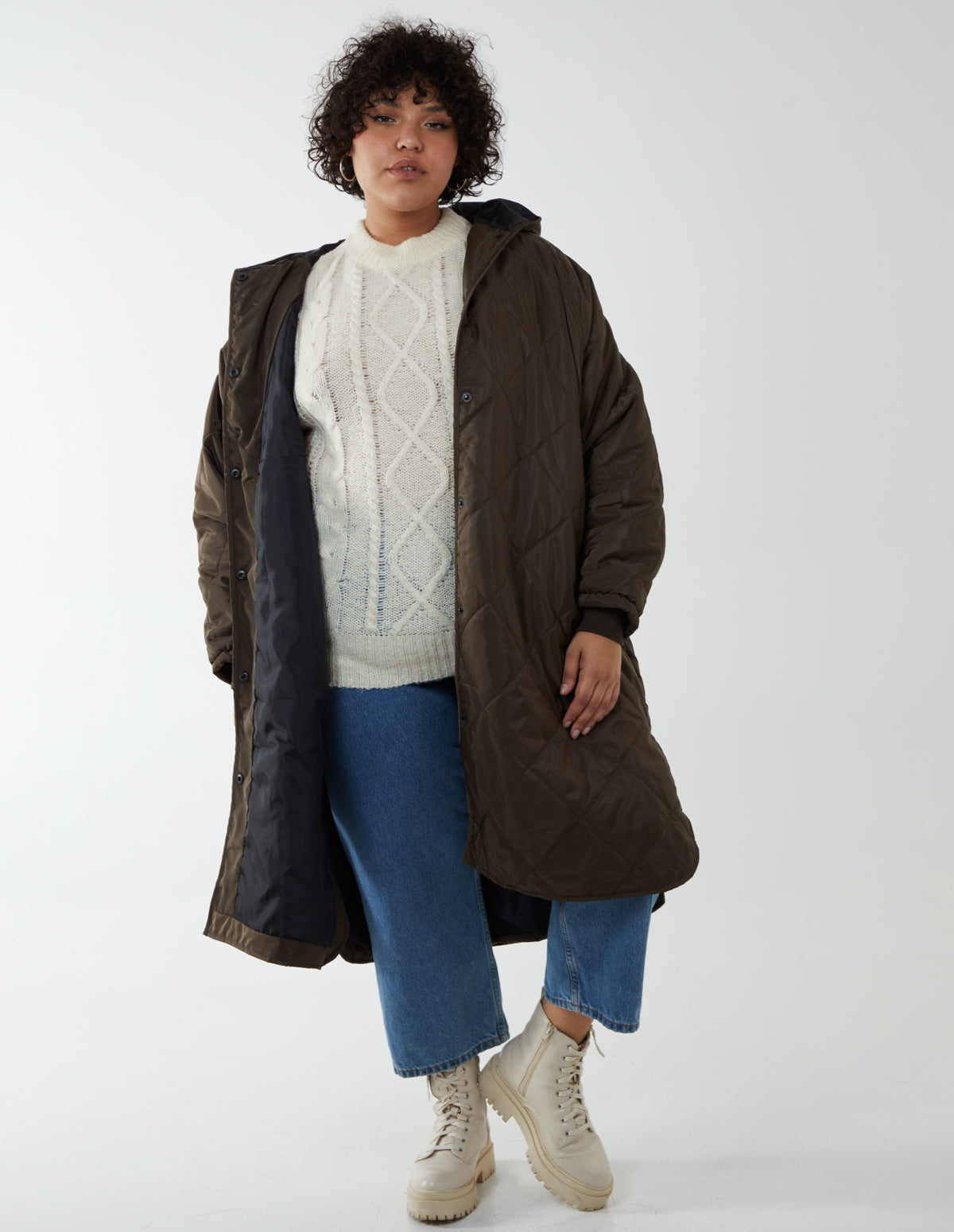 Curve Diamond Quilted Coat - 18 / KHAKI