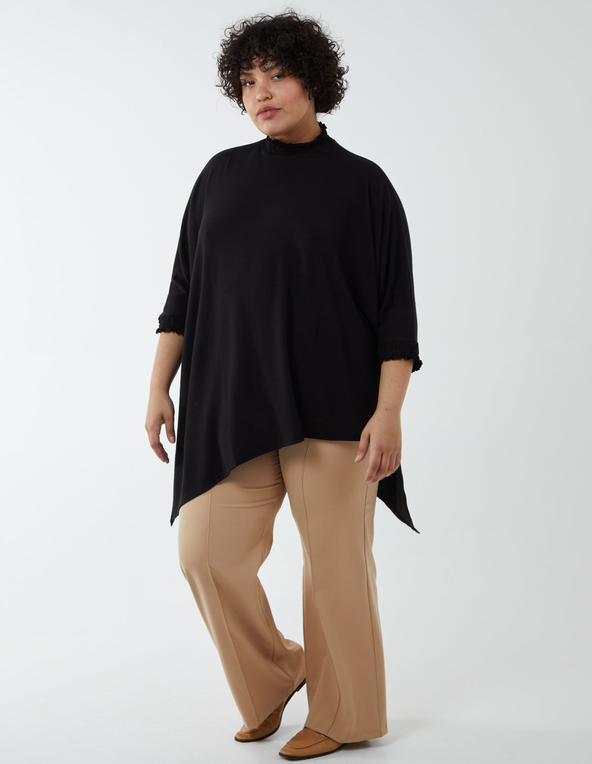 Curve Asymmetric Top With Shirred Collar 