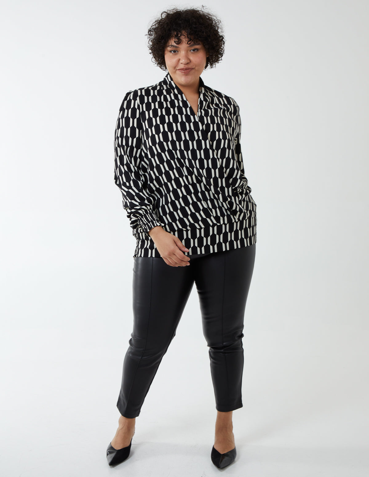 Curve Geo Print Wrap Top 