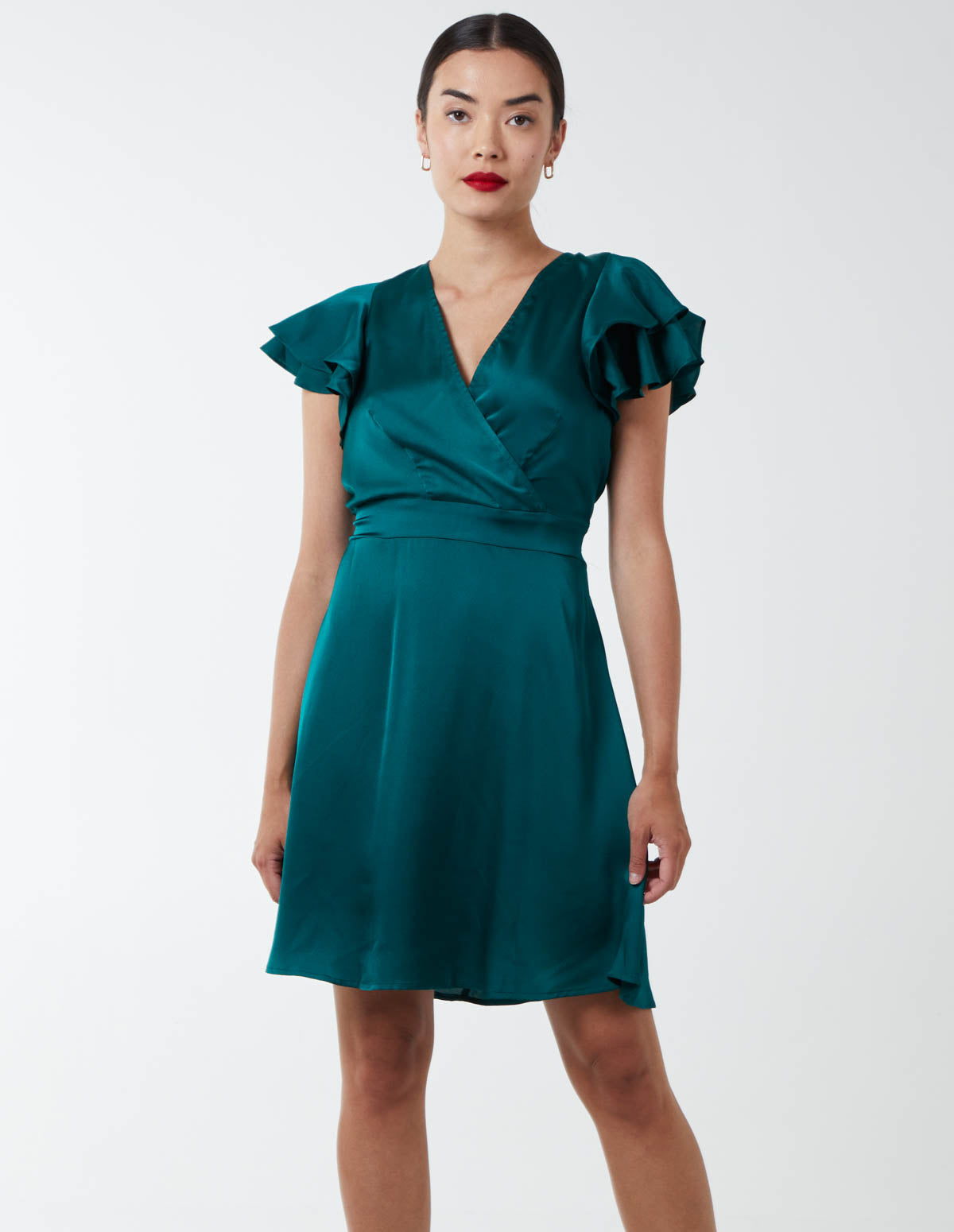 Double Angel Sleeve Wrap Dress - 16 / GREEN