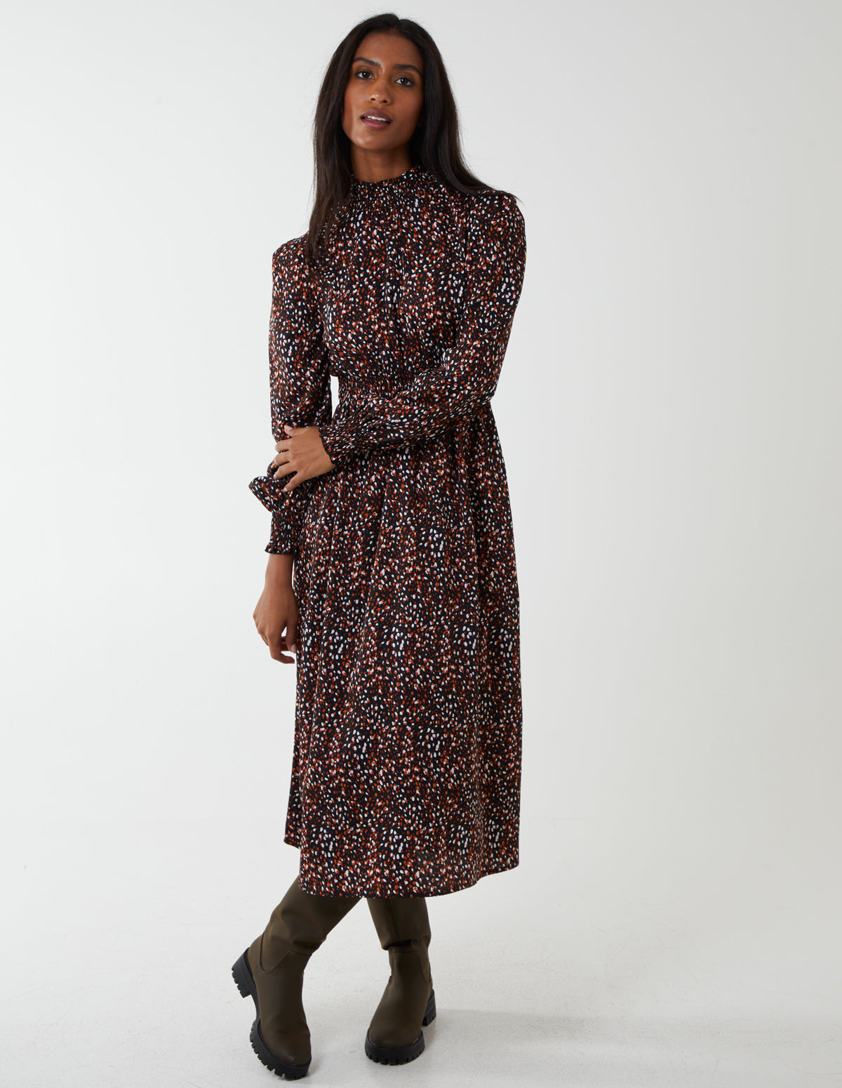 Shirred Midi Dress 