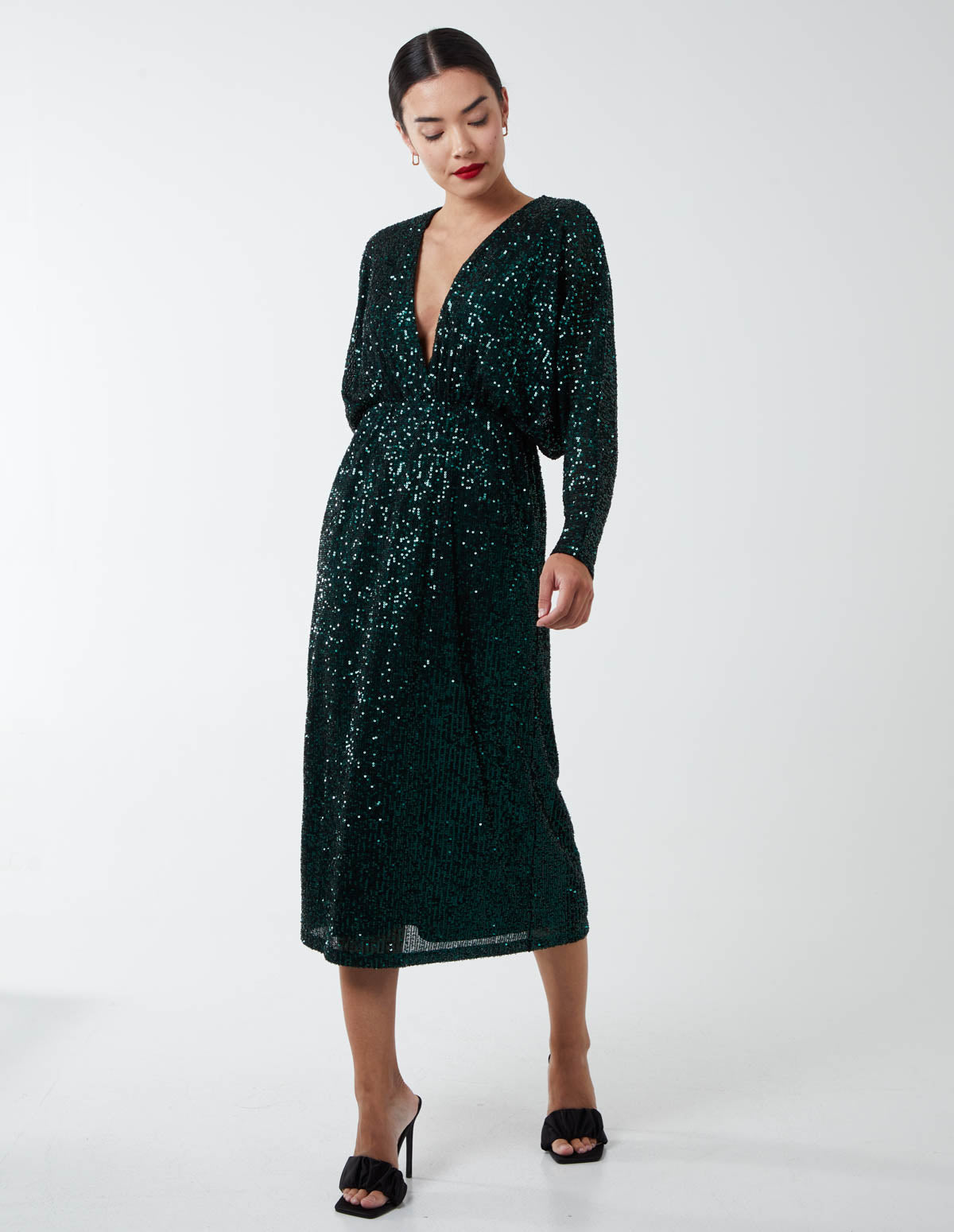 Plunge Batwing Midi Dress 