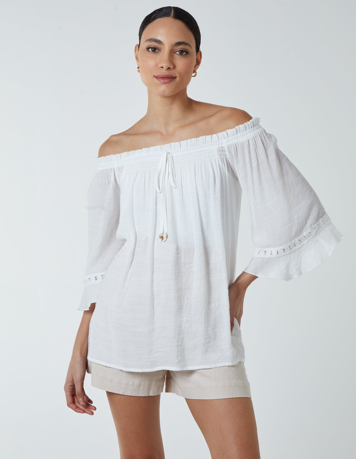 Bardot Tie Front Top - S / IVORY