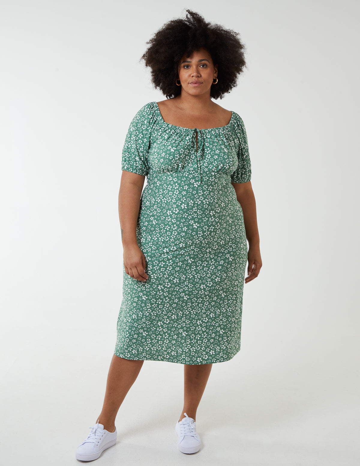 Curve Milkmaid Stretch Crepe Midi Dress - 24 / GREEN