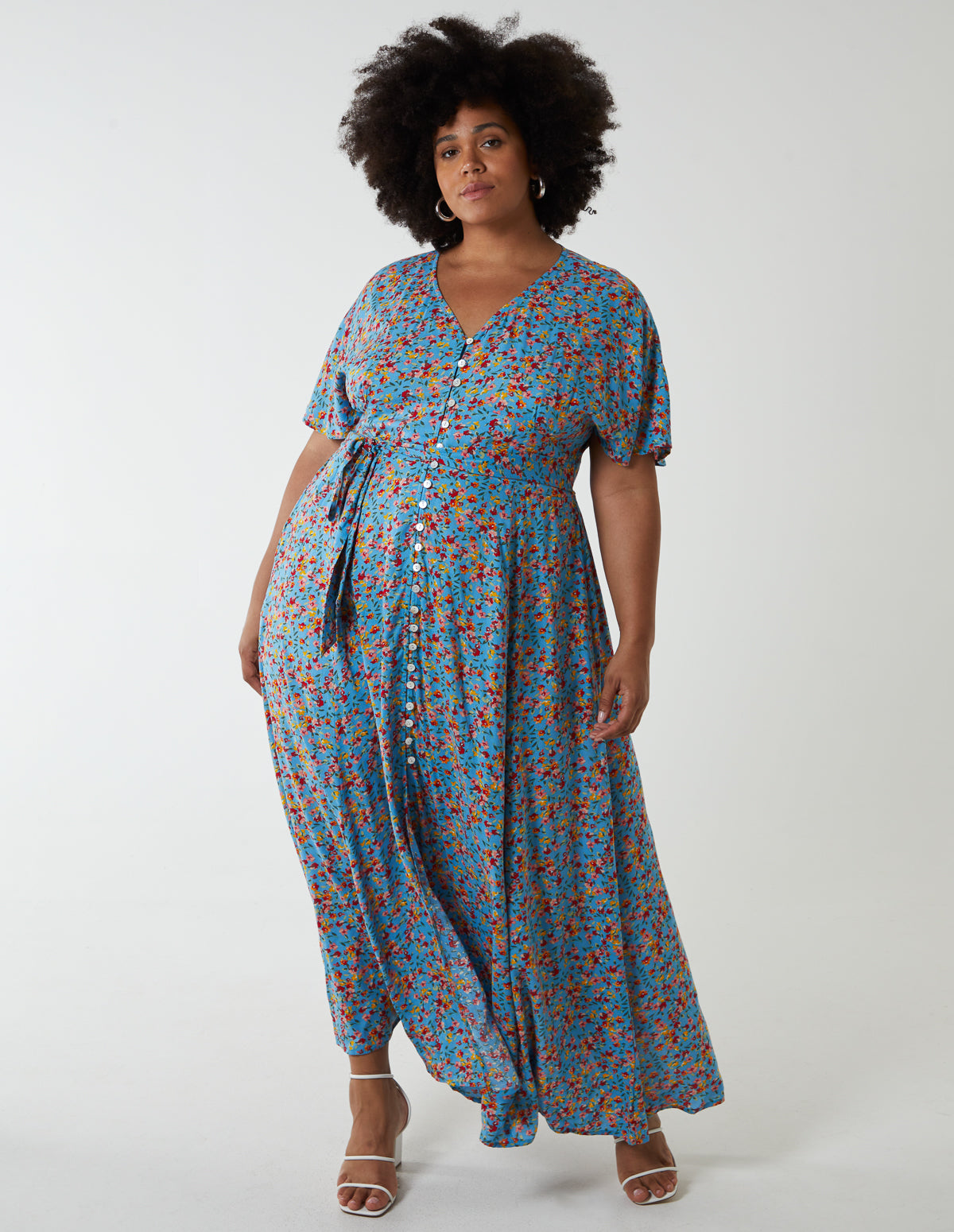 Curve Button Through Midi Dress - 20 / BLUE