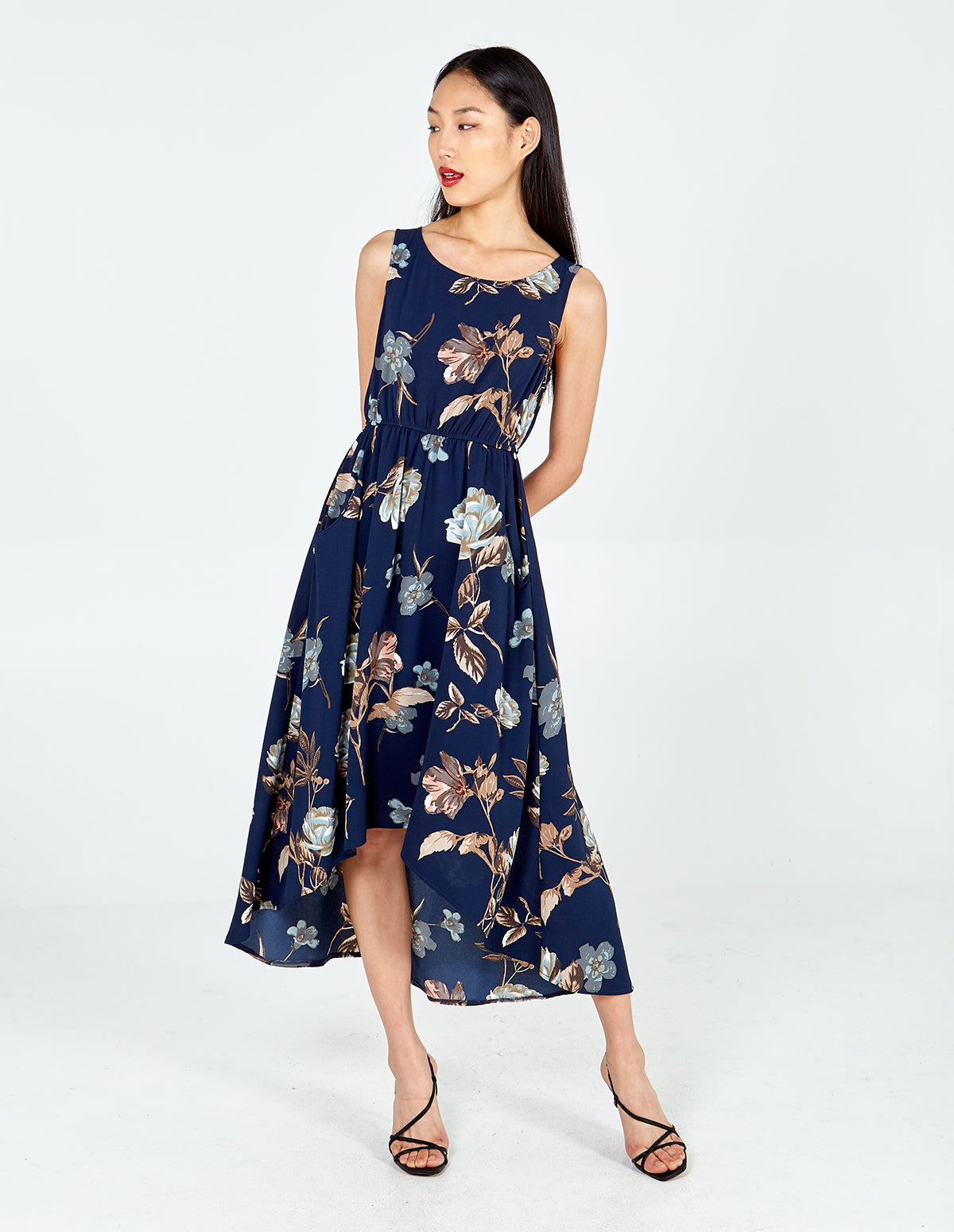 Large Floral Print Maxi Dress - 10 / Navy