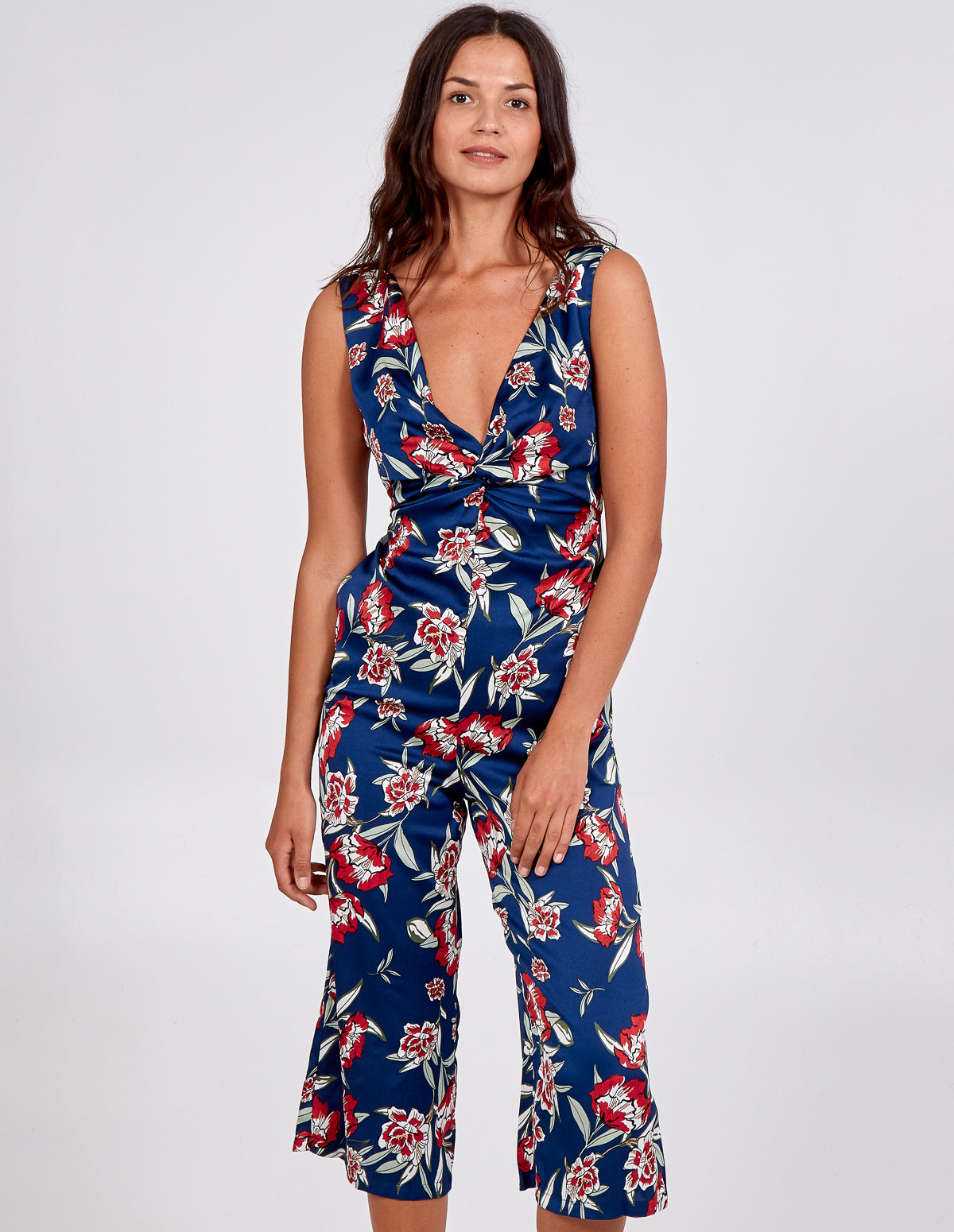 Knot Front V-Neck Culotte Jumpsuit 