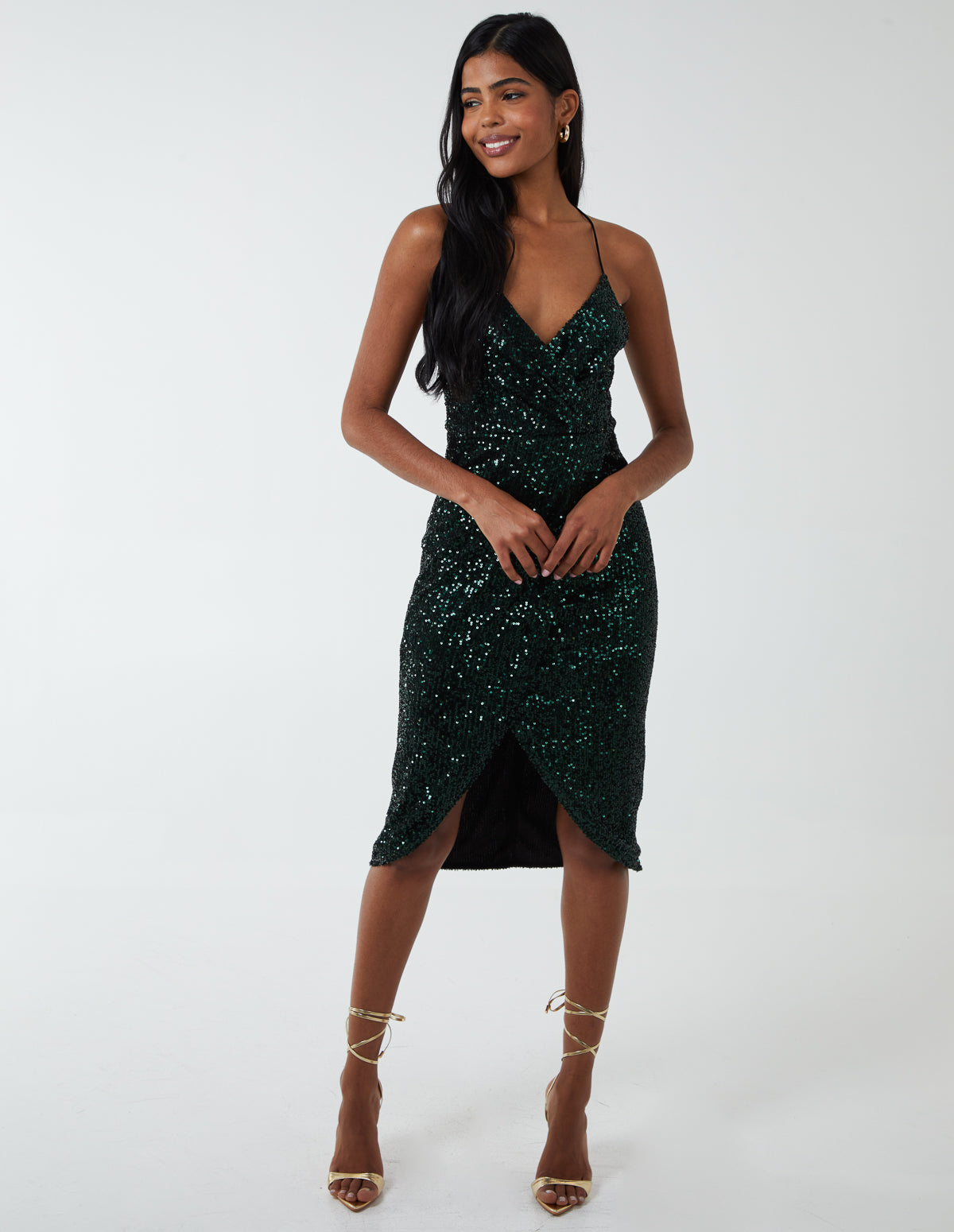 Sequin Wrap Pleated Cami Dress 