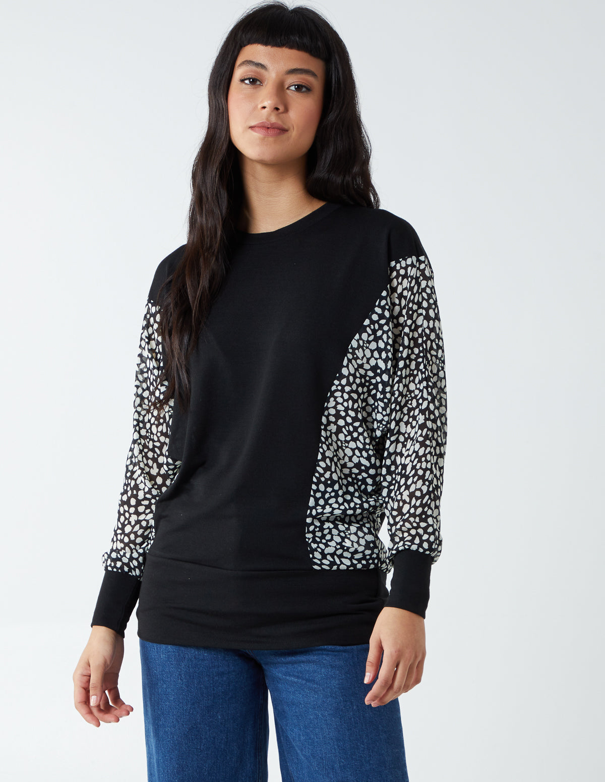 SELINA | Black | Appaloosa Spot Batwing Oversize Top | Blue Vanilla