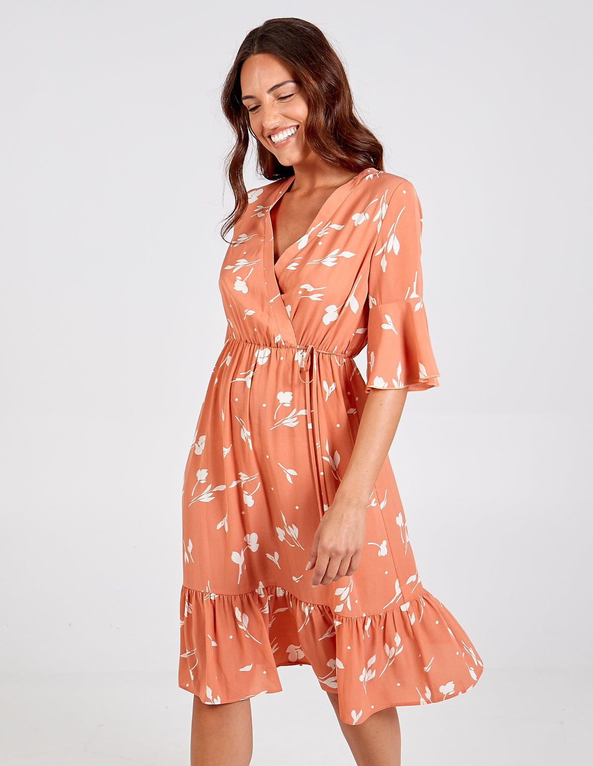 HAJRA - Frill Sleeve Wrap Midi Dress 