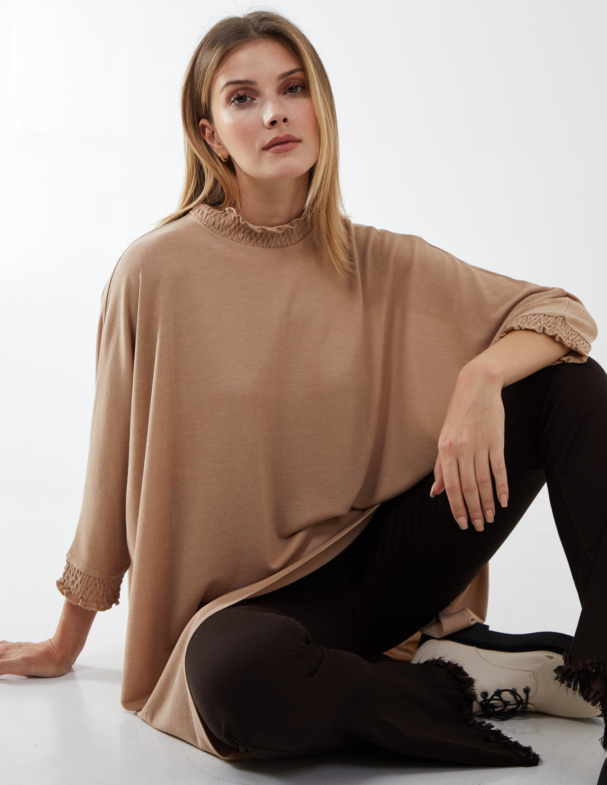 OLGA - Asymmetric Top with Shirred Collar 