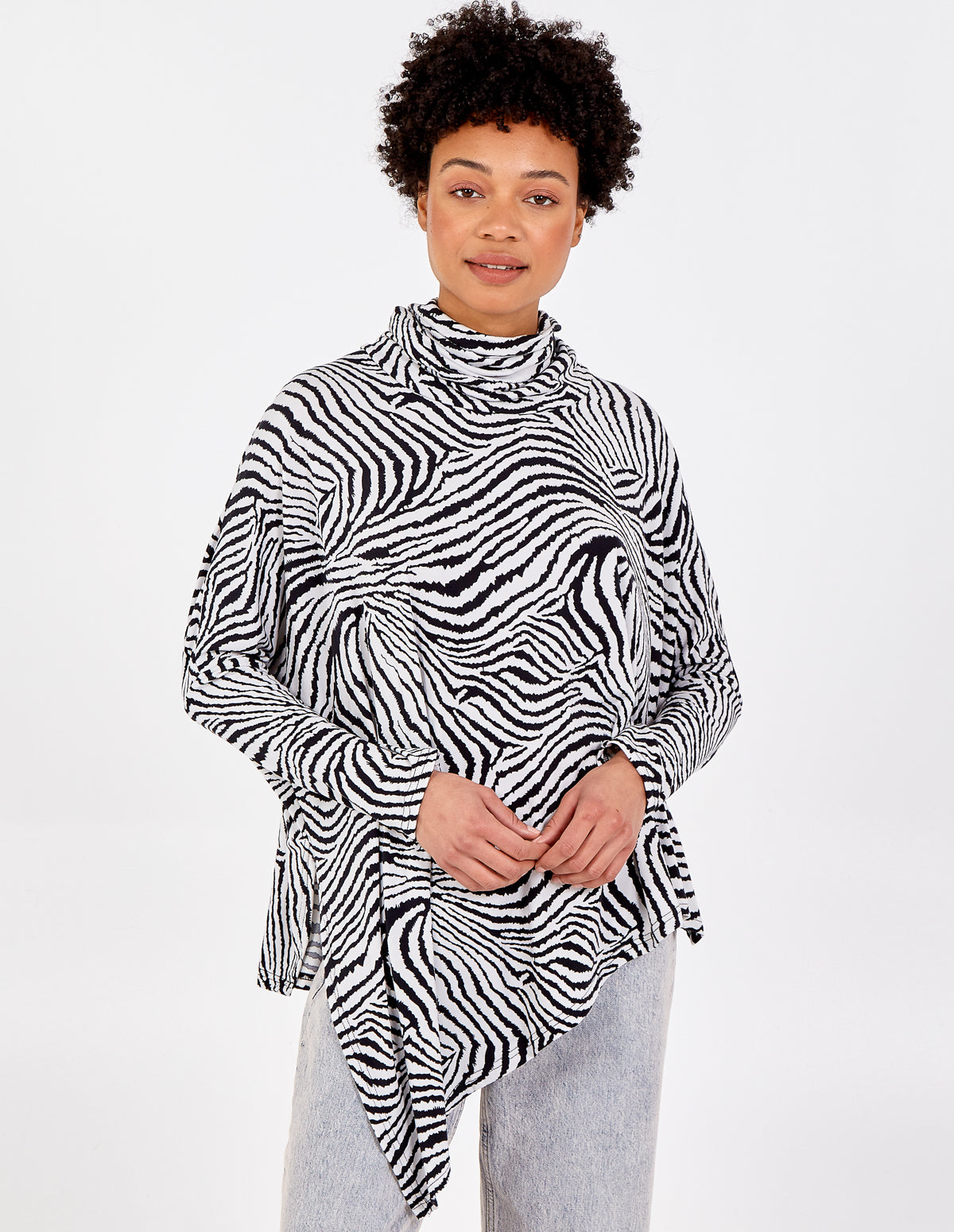 SOPHIA - Abstract Zebra Oversized Cowl Neck Top 