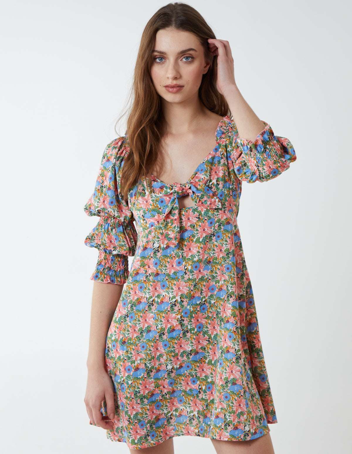 Tie Front Long Sleeve Dress 