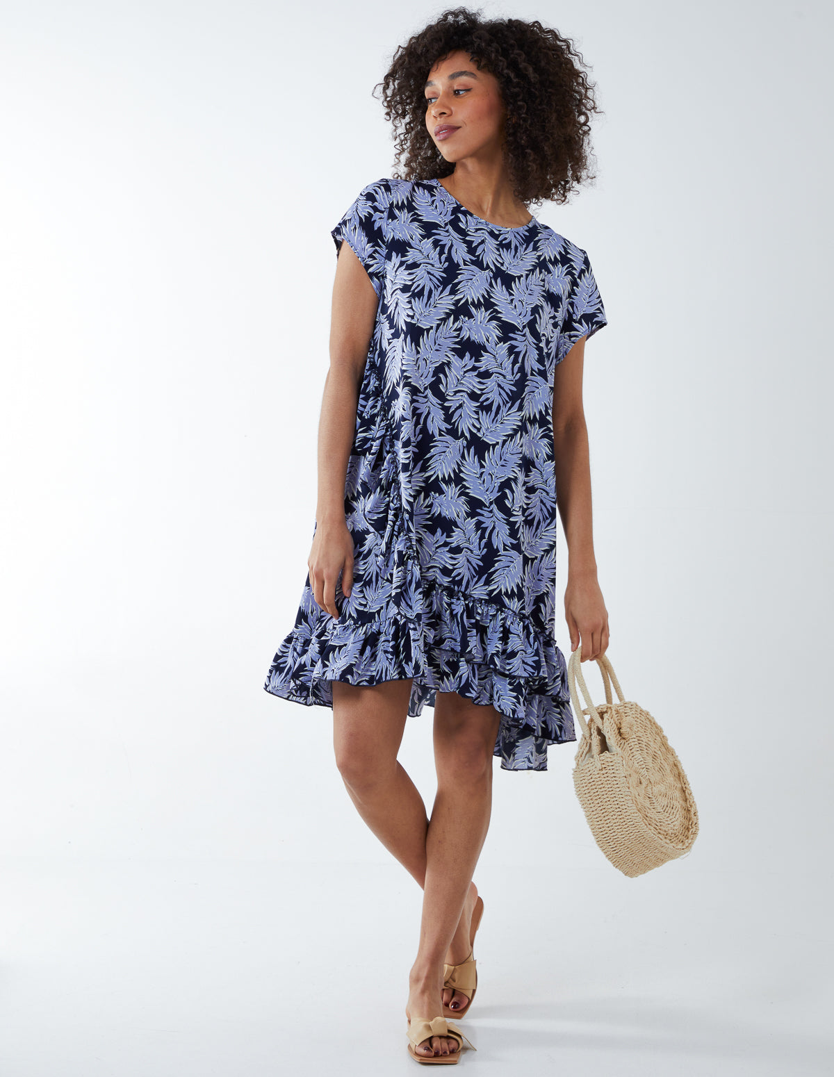 IZZY - Tropical Print Tunic Dress - 8 / NAVY/LILAC