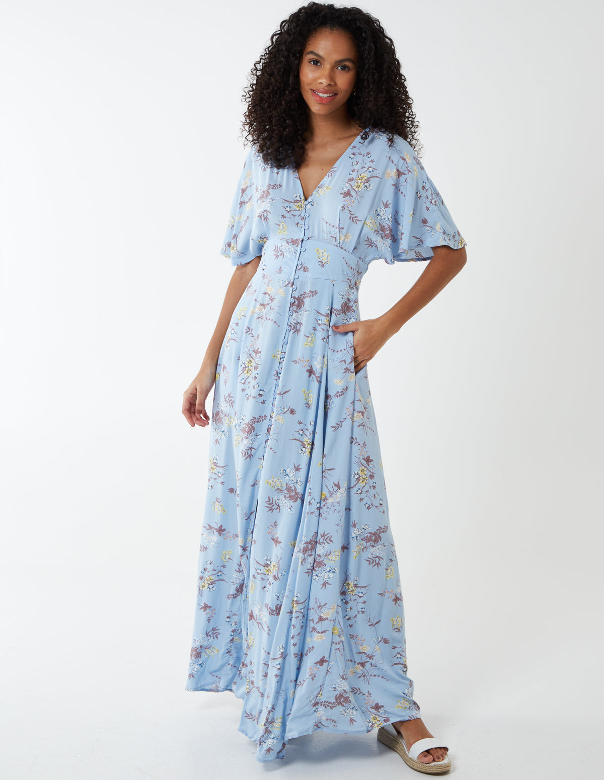 Kimono Sleeve Button Through Maxi Dress 