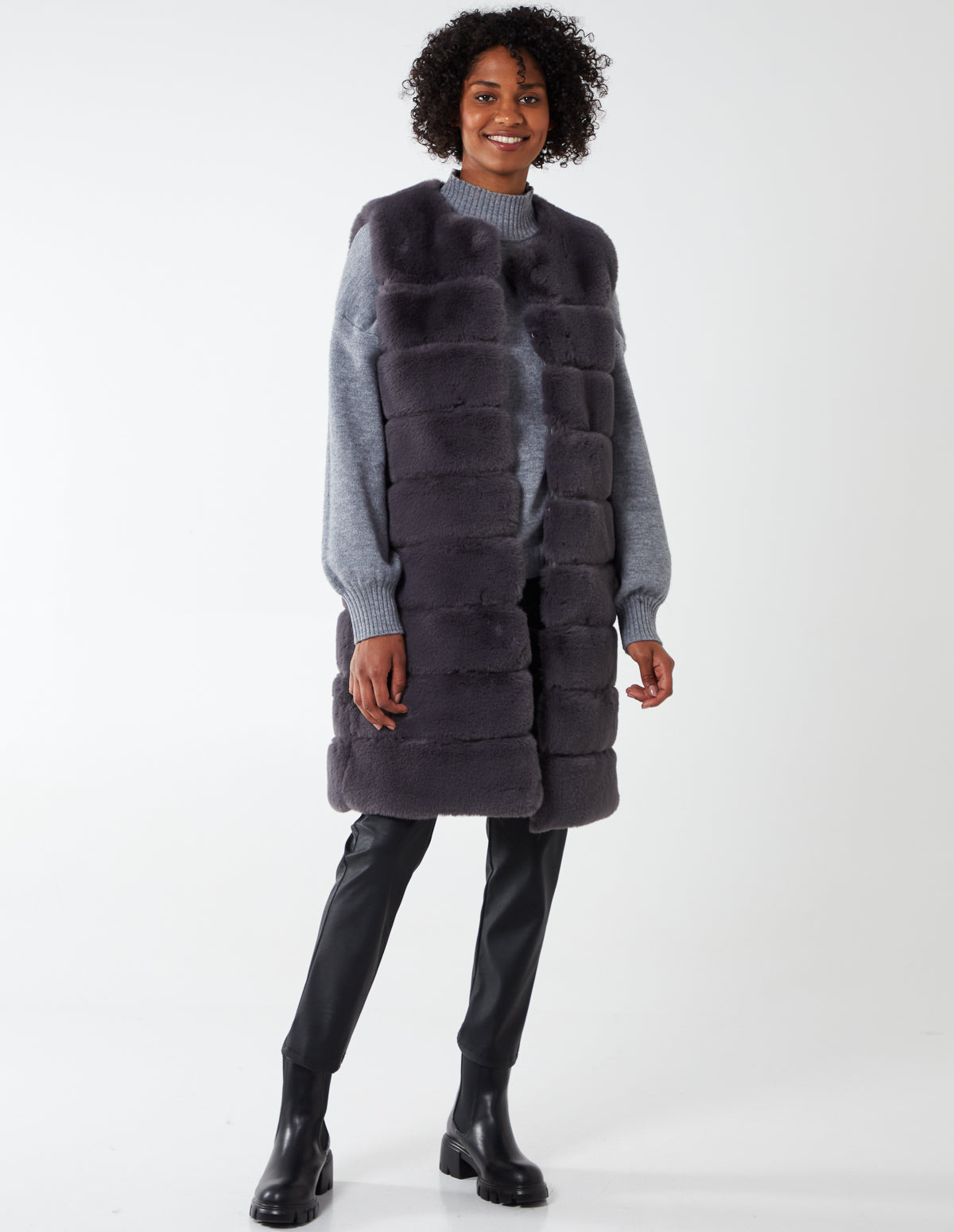 LUCIE -Pelted Faux Fur Gilet - S / GREY
