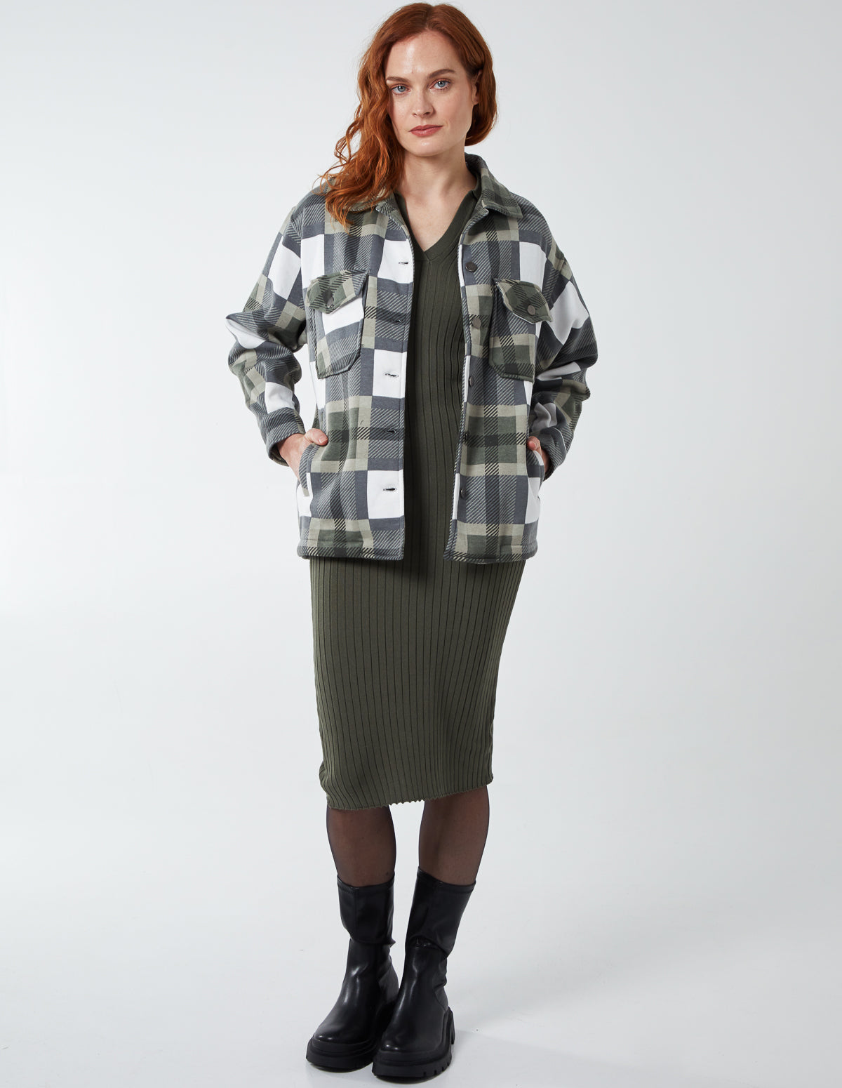 SAMANTHA - Check Pocket Front Shacket - S / Slate