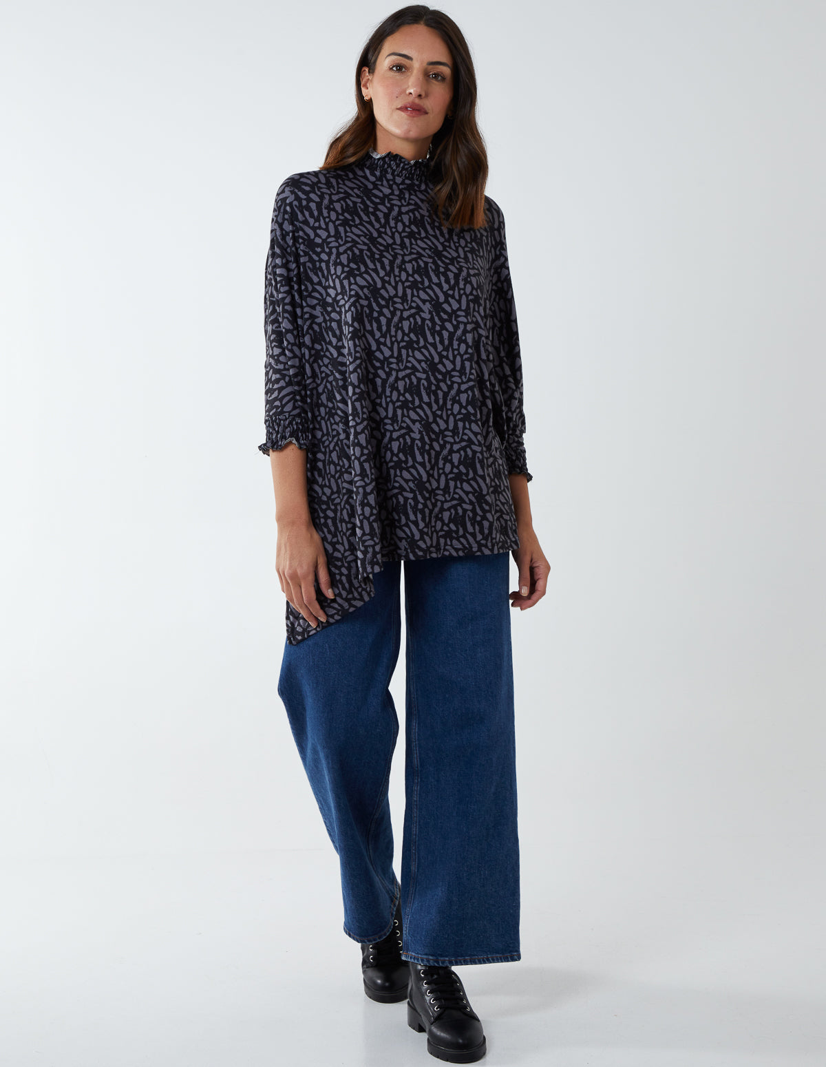 HANNAH - Shirred Collar Asymmetric Top 