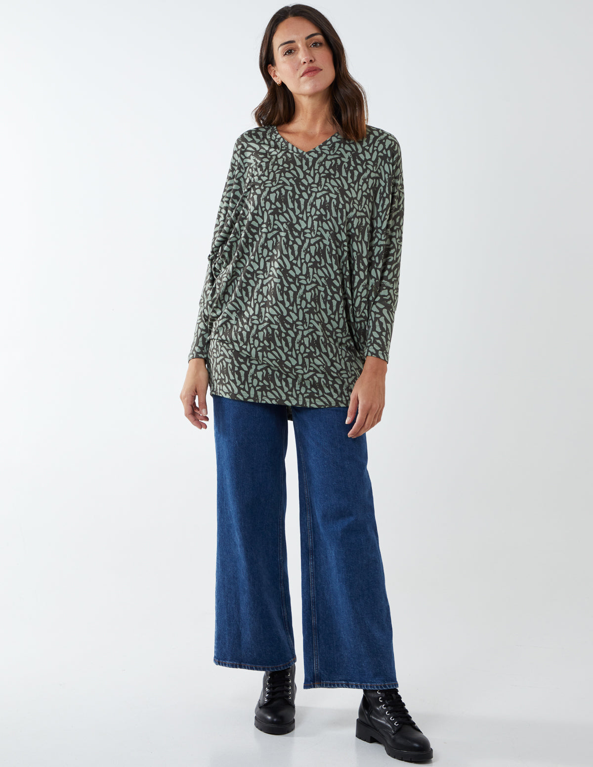 OCTAVIA - Brush Print Oversize Batwing Top 